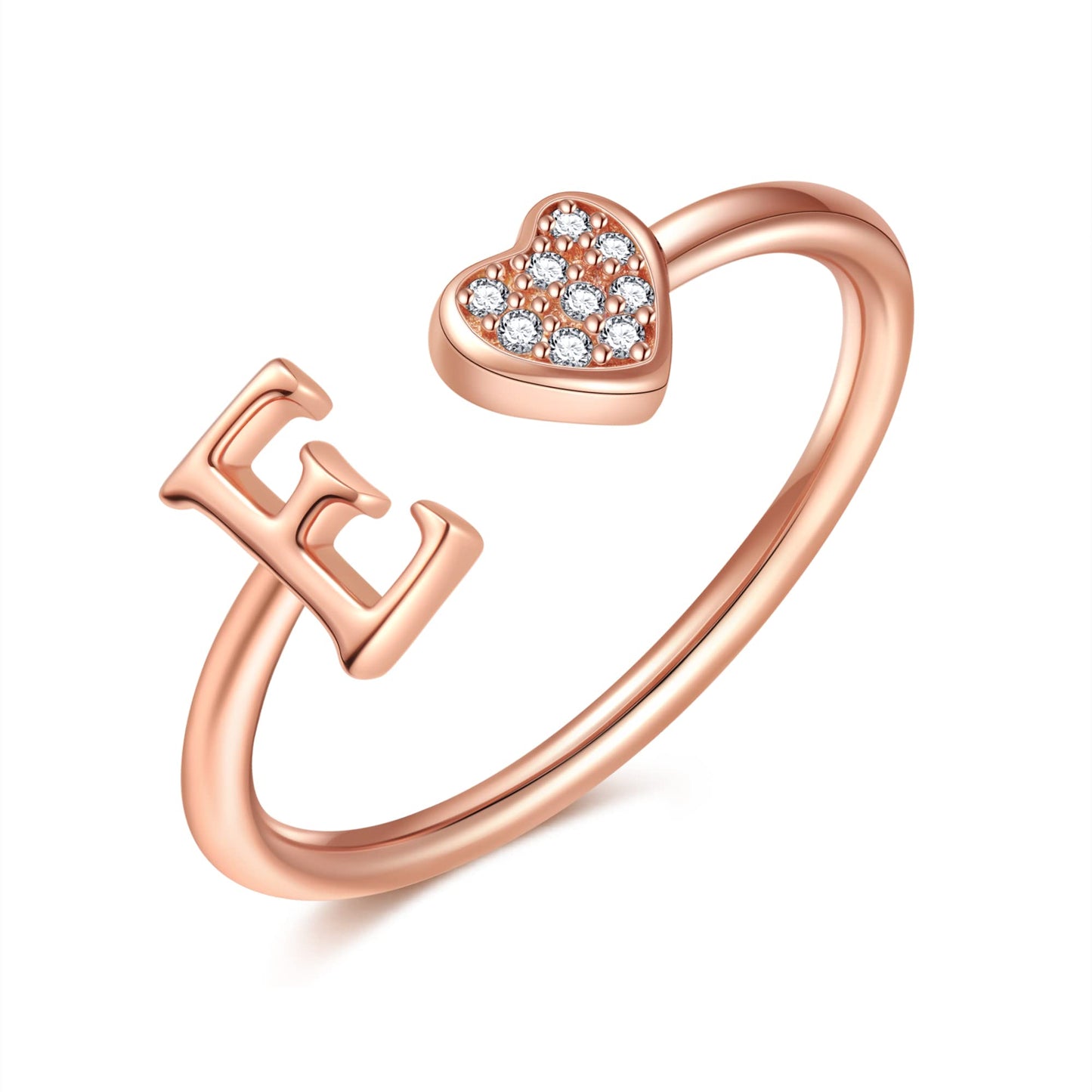 JSJOY FashionS925 Sterling Silver Initial Rings for Teen Girls Women Adjustable Initial Rings for Women Heart Rings Silver Rings for Girls Stackable Alphabet Letter Rings for Teen Girls Women Gifts