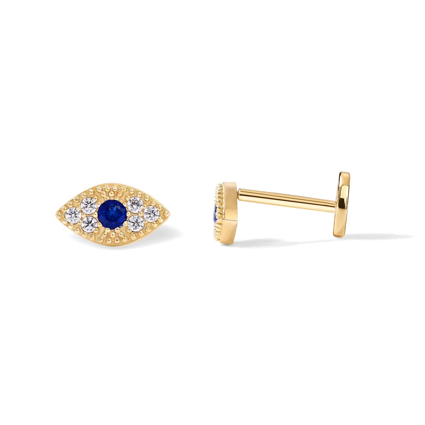 JSJOY 14K Gold Plated Solid 925 Sterling Silver Post Flat Back Stud Earrings for Women Cartilage Helix Piercing