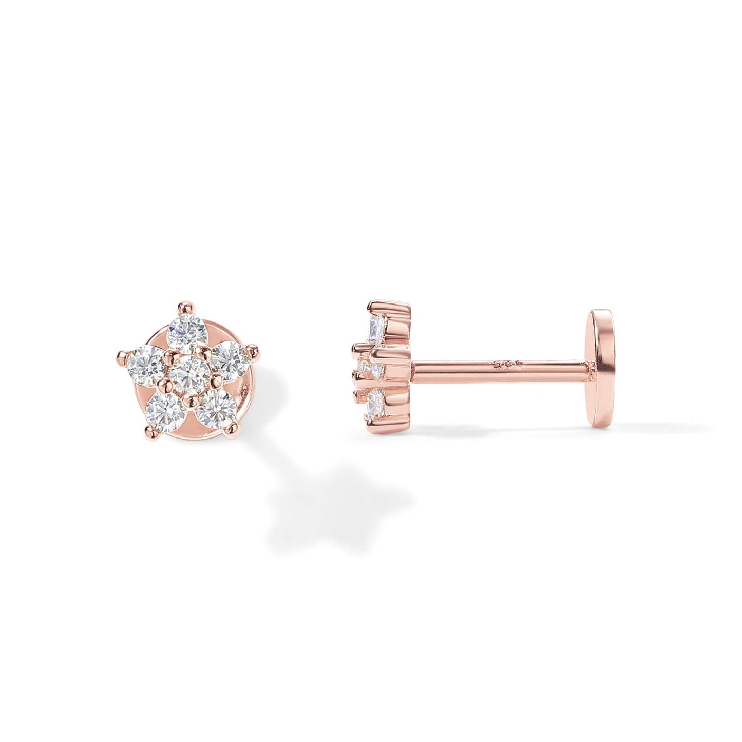 JSJOY 14K Gold Plated Solid 925 Sterling Silver Post Flat Back Stud Earrings for Women Cartilage Helix Piercing