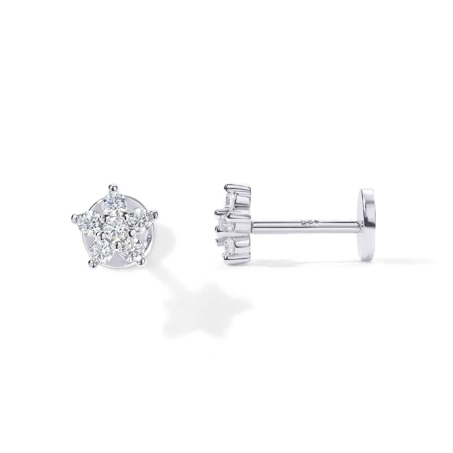 JSJOY 14K Gold Plated Solid 925 Sterling Silver Post Flat Back Stud Earrings for Women Cartilage Helix Piercing