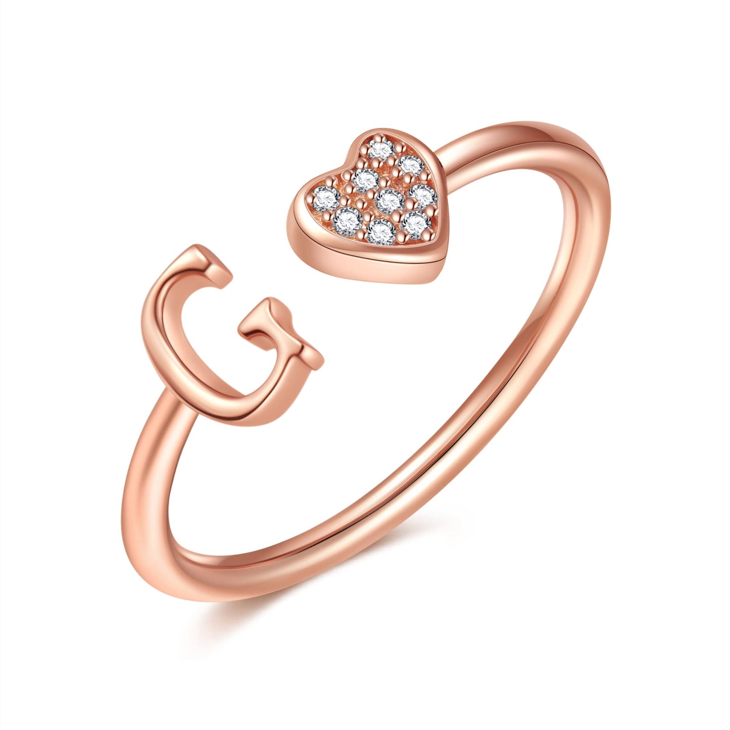 JSJOY FashionS925 Sterling Silver Initial Rings for Teen Girls Women Adjustable Initial Rings for Women Heart Rings Silver Rings for Girls Stackable Alphabet Letter Rings for Teen Girls Women Gifts
