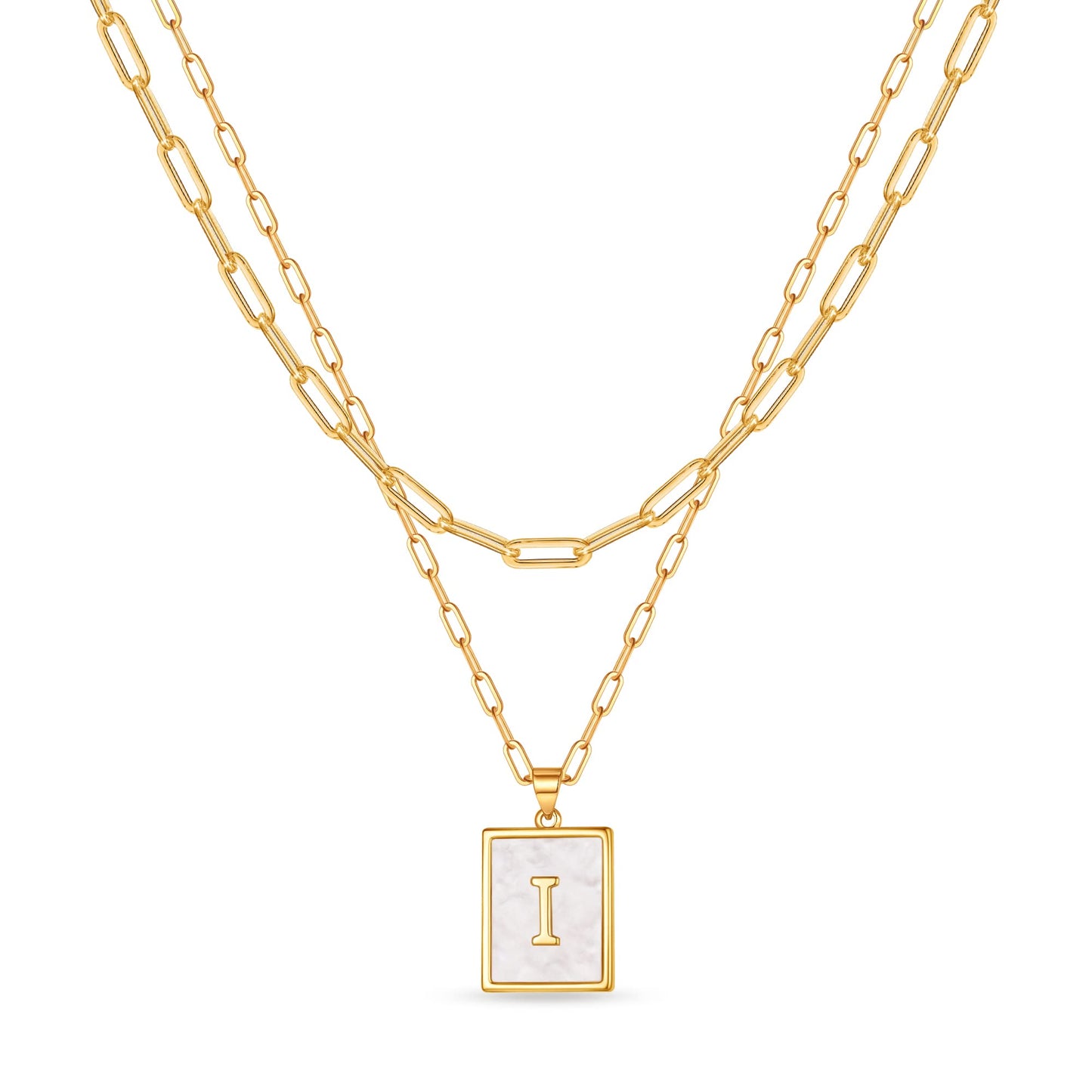 JSJOY Layered Gold Initial Necklaces for Women, Chunky 14K Gold Plated Paperclip Chain Necklace for Women Gold Coin Simple Letter Pendant Necklace Layering Necklaces Layered Necklace for Women Gold Jewelry