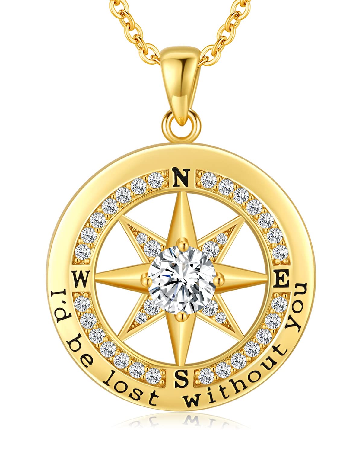 S925 Compass Jewelry Women Wedding Anniversary Necklace Gift for Wife Sterling Silver Girlfriend Birthday Gifts for Her Girls Necklaces for Ideas I'd be Lost without You Jewel