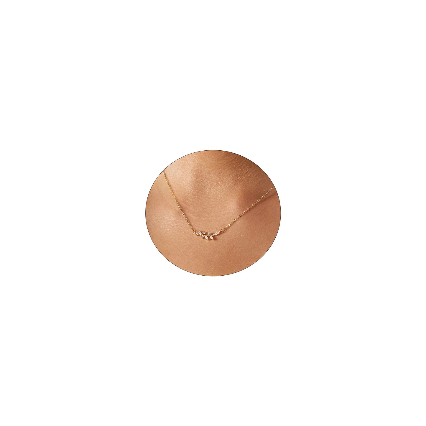 JSJOY Women Dainty Leaf Necklace 14k Gold Plated Layered CZ Moon Necklace Simple Diamond Choker Necklaces for Women Trendy Jewelry Gifts for Girls