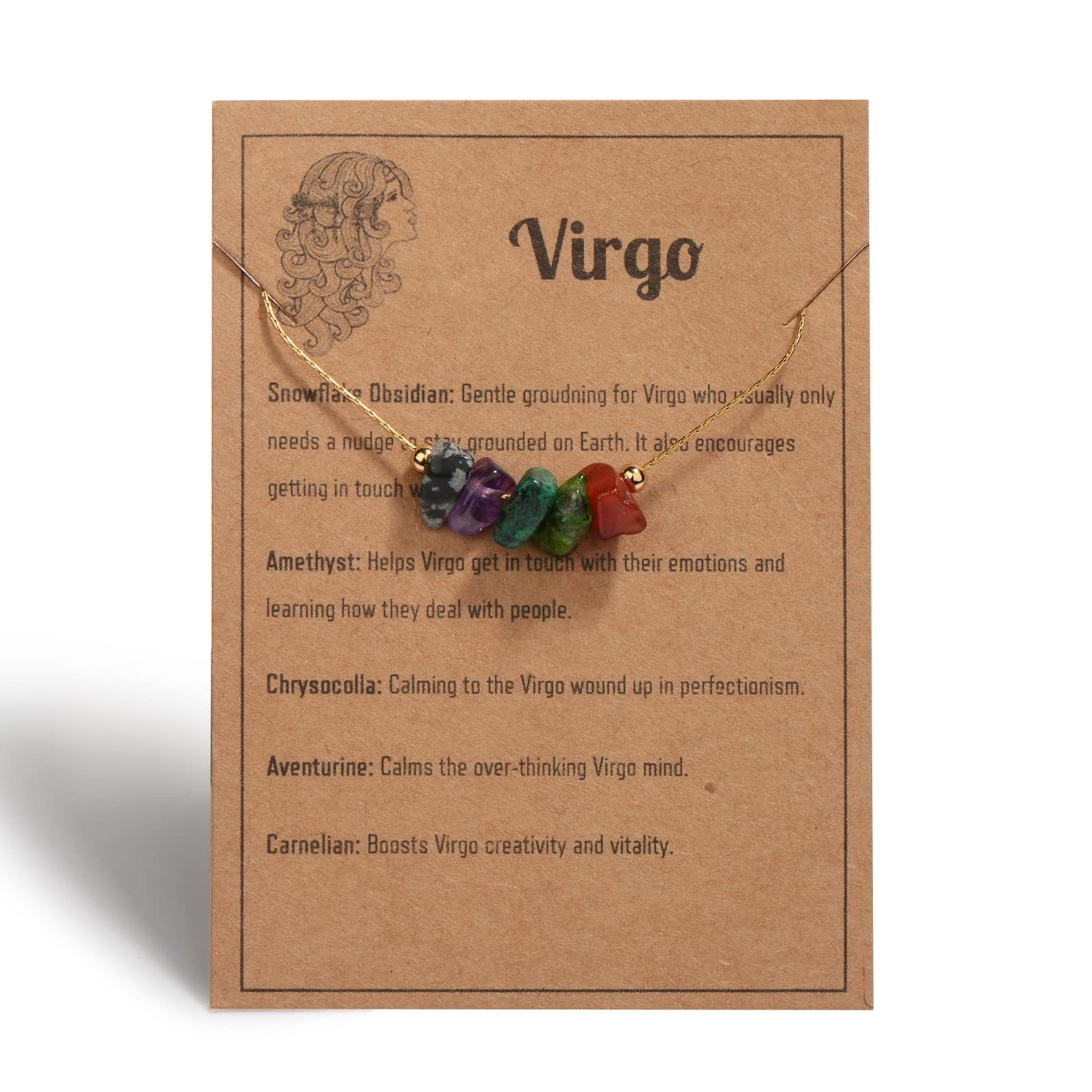 Natural Stone Zodiac Sign Choker Necklace for Women Raw Crystals Zodiac Necklace Horoscope Healing Gemstone Crystals Astrology Jewelry Holiday gifts