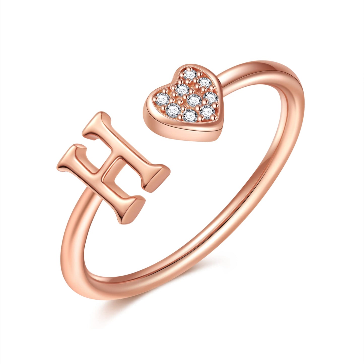 JSJOY FashionS925 Sterling Silver Initial Rings for Teen Girls Women Adjustable Initial Rings for Women Heart Rings Silver Rings for Girls Stackable Alphabet Letter Rings for Teen Girls Women Gifts