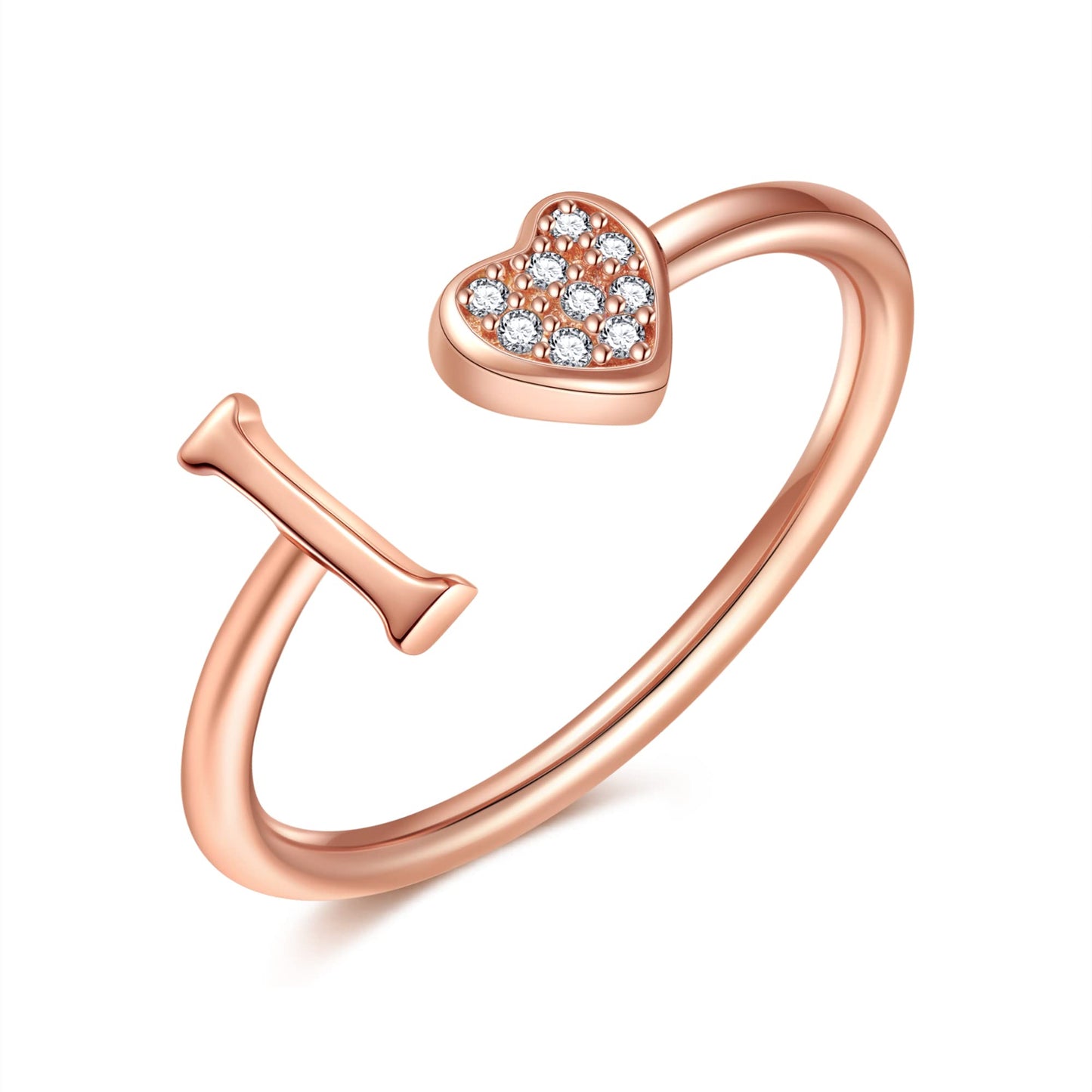 JSJOY FashionS925 Sterling Silver Initial Rings for Teen Girls Women Adjustable Initial Rings for Women Heart Rings Silver Rings for Girls Stackable Alphabet Letter Rings for Teen Girls Women Gifts