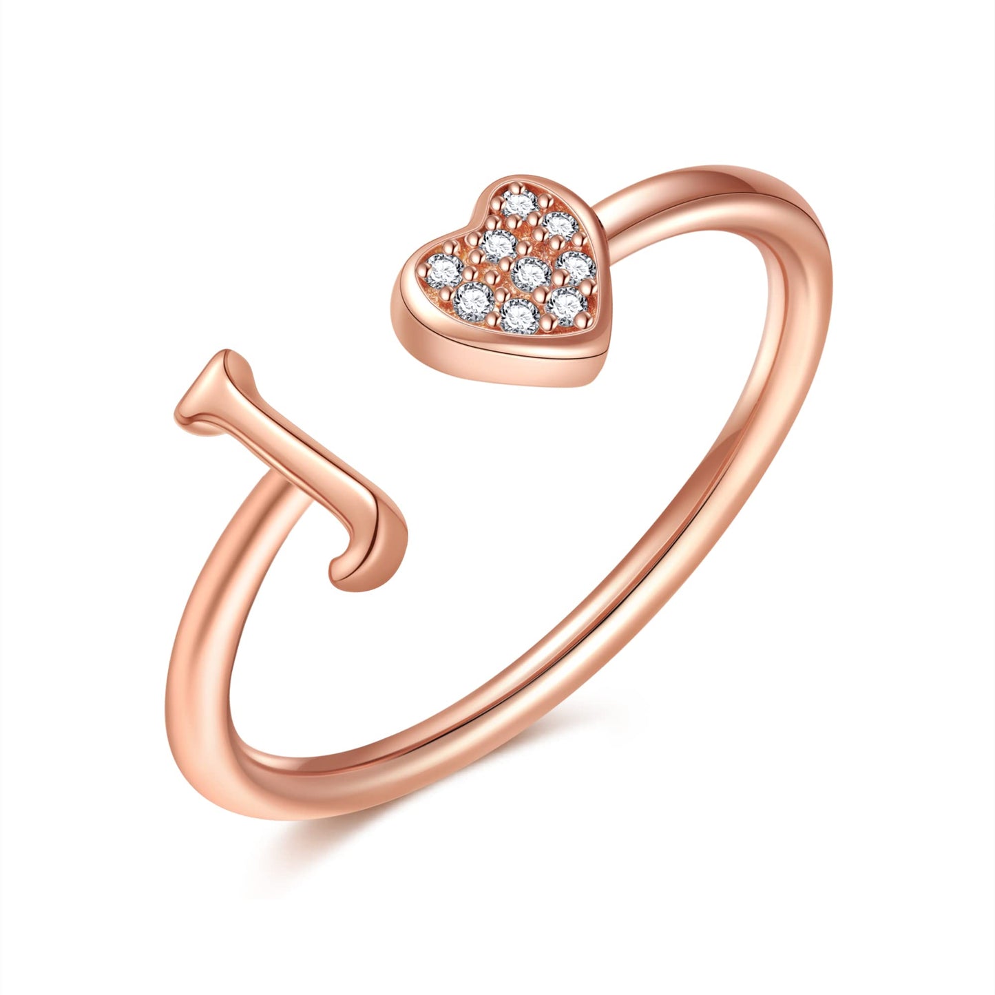 JSJOY FashionS925 Sterling Silver Initial Rings for Teen Girls Women Adjustable Initial Rings for Women Heart Rings Silver Rings for Girls Stackable Alphabet Letter Rings for Teen Girls Women Gifts