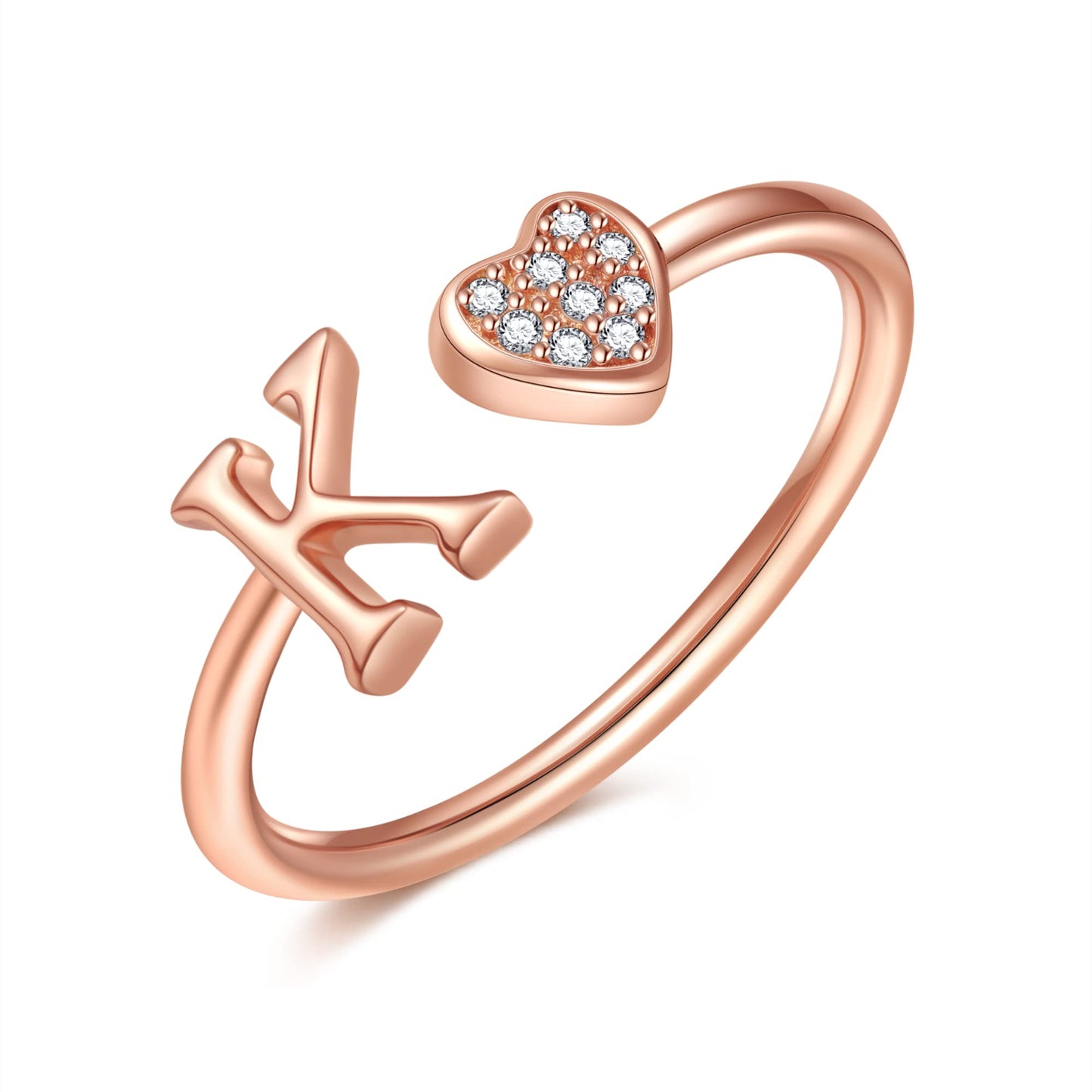 JSJOY FashionS925 Sterling Silver Initial Rings for Teen Girls Women Adjustable Initial Rings for Women Heart Rings Silver Rings for Girls Stackable Alphabet Letter Rings for Teen Girls Women Gifts