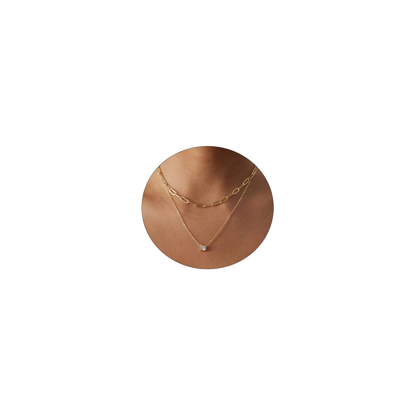 JSJOY Women Dainty Leaf Necklace 14k Gold Plated Layered CZ Moon Necklace Simple Diamond Choker Necklaces for Women Trendy Jewelry Gifts for Girls
