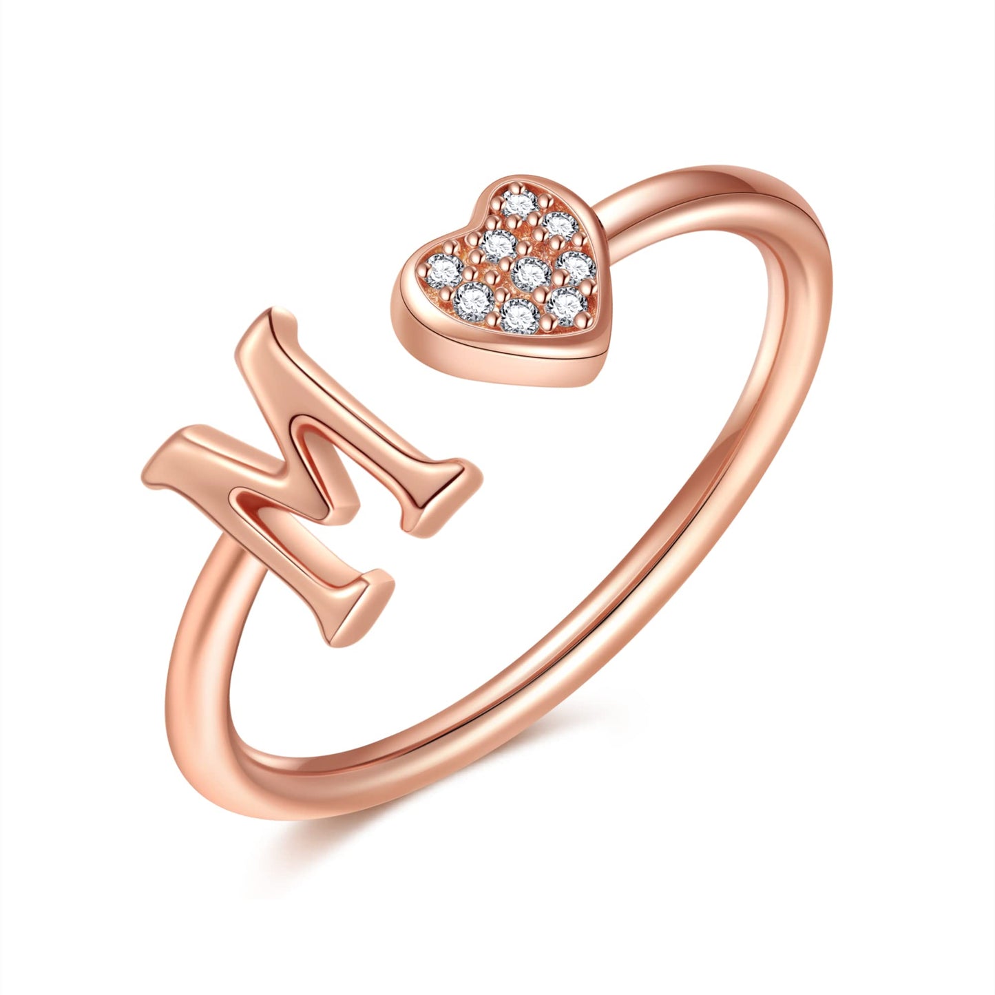JSJOY FashionS925 Sterling Silver Initial Rings for Teen Girls Women Adjustable Initial Rings for Women Heart Rings Silver Rings for Girls Stackable Alphabet Letter Rings for Teen Girls Women Gifts