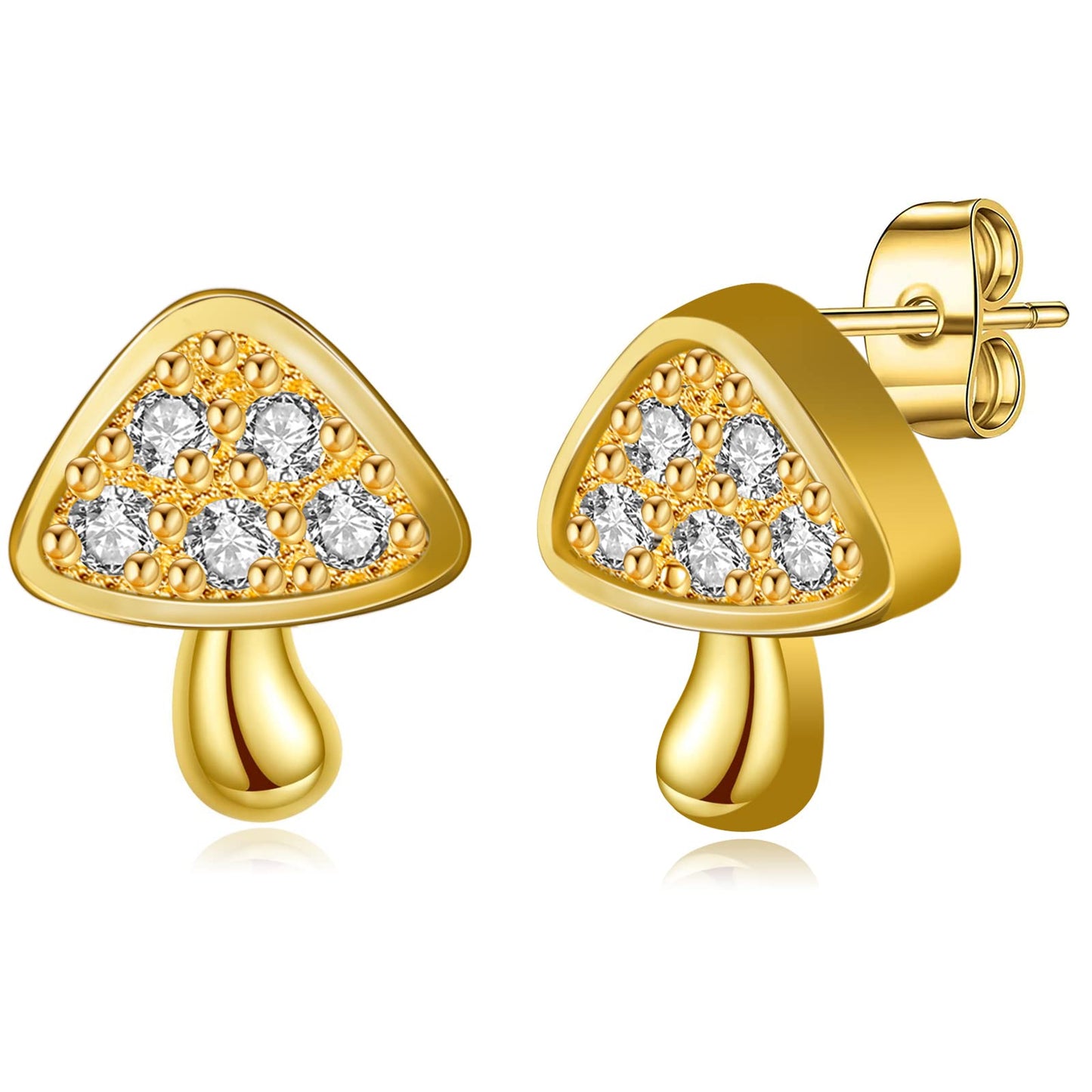 Gold Stud Earrings for Women 14k Gold Plated Silver Rose Gold Cute Pearl Heart Mushroom Evil Eye Starfish Snowflake Crescent Moon Star Dainty Fashion Diamond Small Trendy Earings Hypoallergenic for Teen Girls Jewelry Gifts