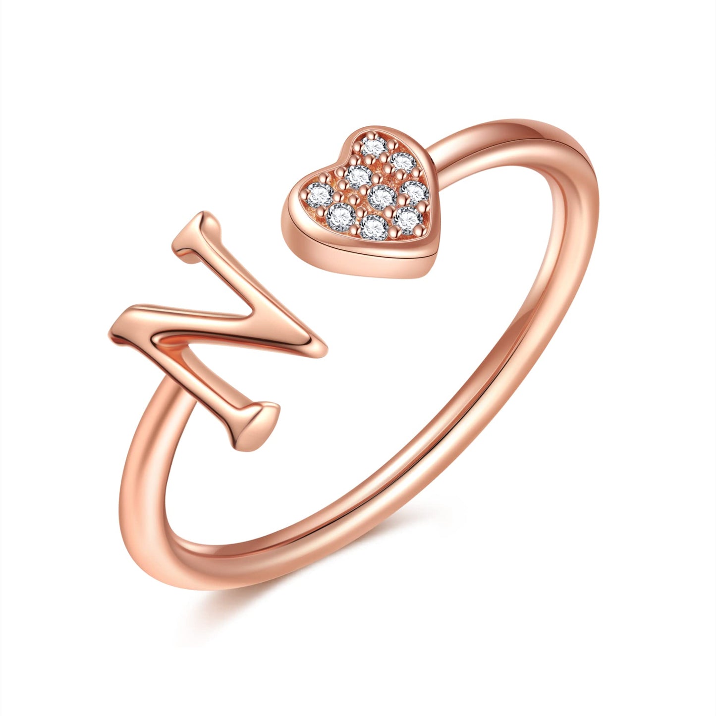 JSJOY FashionS925 Sterling Silver Initial Rings for Teen Girls Women Adjustable Initial Rings for Women Heart Rings Silver Rings for Girls Stackable Alphabet Letter Rings for Teen Girls Women Gifts