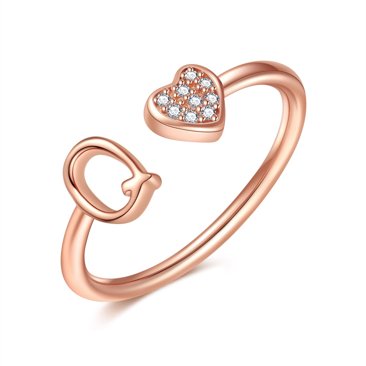 JSJOY FashionS925 Sterling Silver Initial Rings for Teen Girls Women Adjustable Initial Rings for Women Heart Rings Silver Rings for Girls Stackable Alphabet Letter Rings for Teen Girls Women Gifts