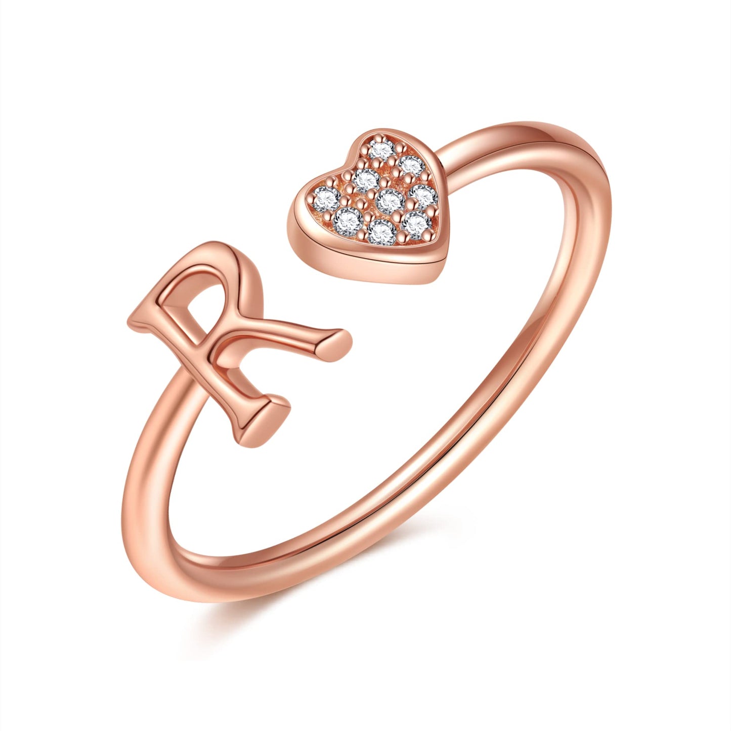 JSJOY FashionS925 Sterling Silver Initial Rings for Teen Girls Women Adjustable Initial Rings for Women Heart Rings Silver Rings for Girls Stackable Alphabet Letter Rings for Teen Girls Women Gifts