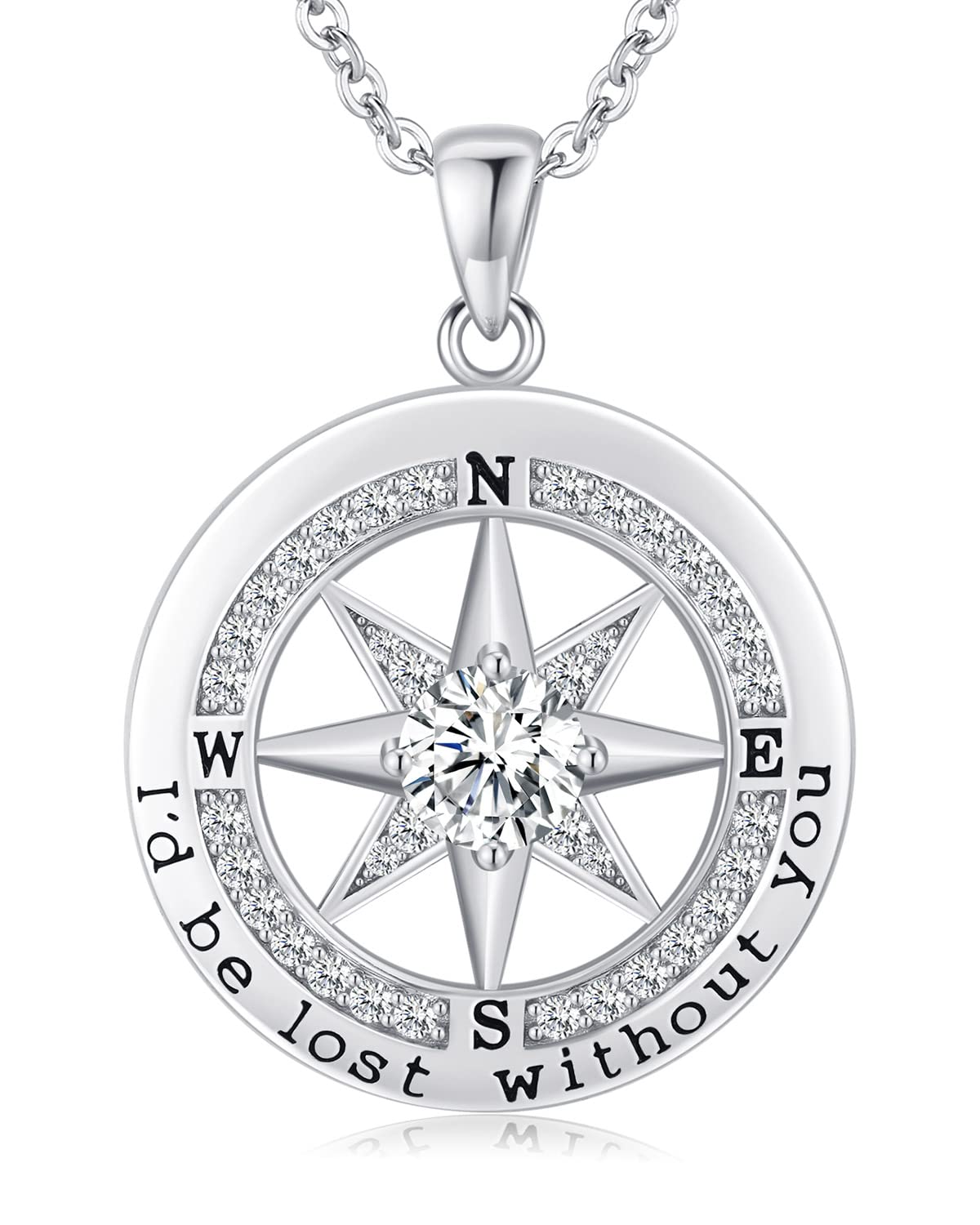 S925 Compass Jewelry Women Wedding Anniversary Necklace Gift for Wife Sterling Silver Girlfriend Birthday Gifts for Her Girls Necklaces for Ideas I'd be Lost without You Jewel