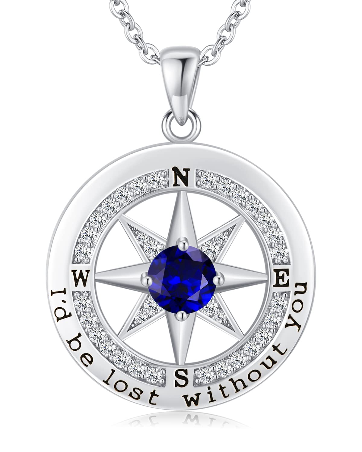 S925 Compass Jewelry Women Wedding Anniversary Necklace Gift for Wife Sterling Silver Girlfriend Birthday Gifts for Her Girls Necklaces for Ideas I'd be Lost without You Jewel
