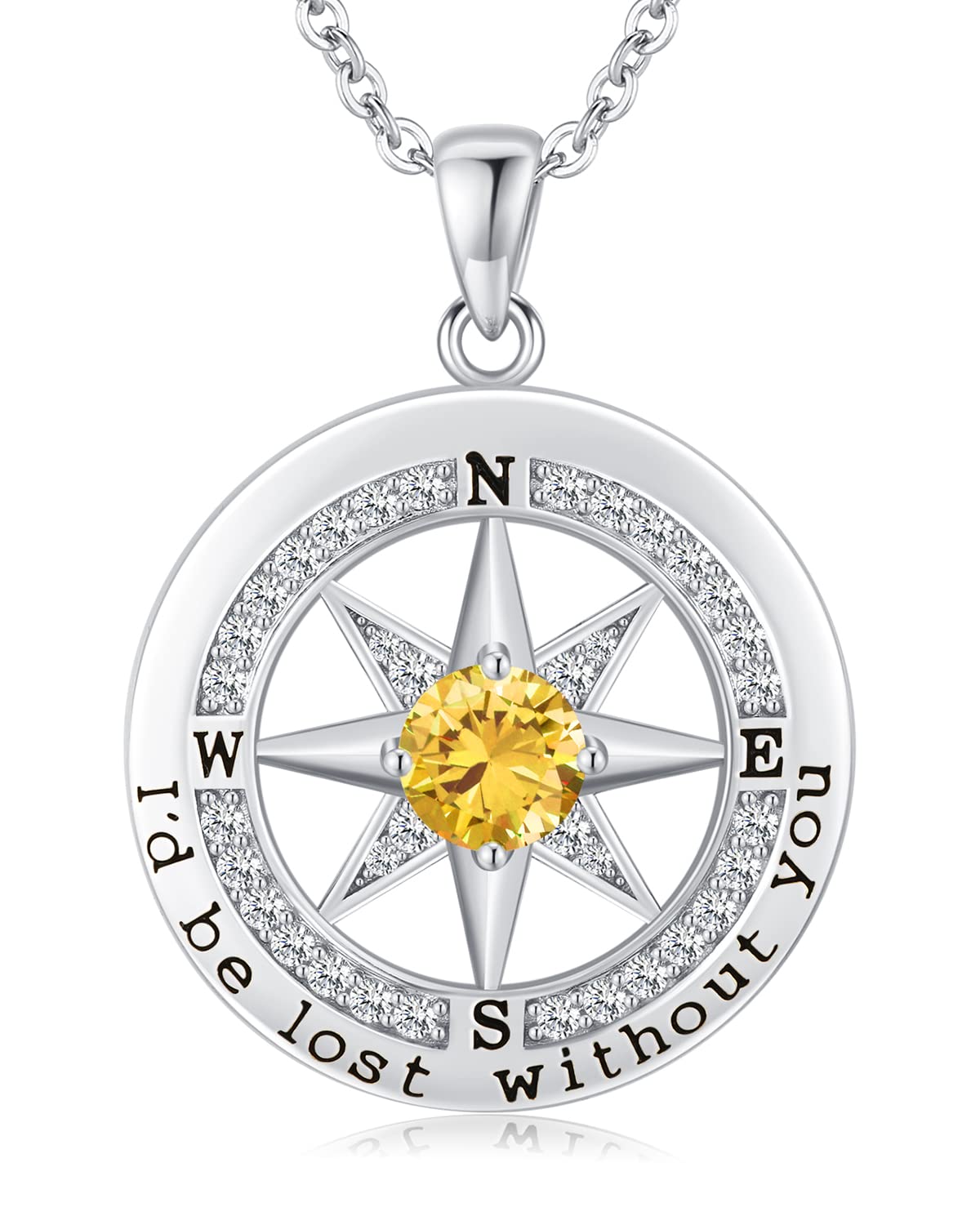 S925 Compass Jewelry Women Wedding Anniversary Necklace Gift for Wife Sterling Silver Girlfriend Birthday Gifts for Her Girls Necklaces for Ideas I'd be Lost without You Jewel
