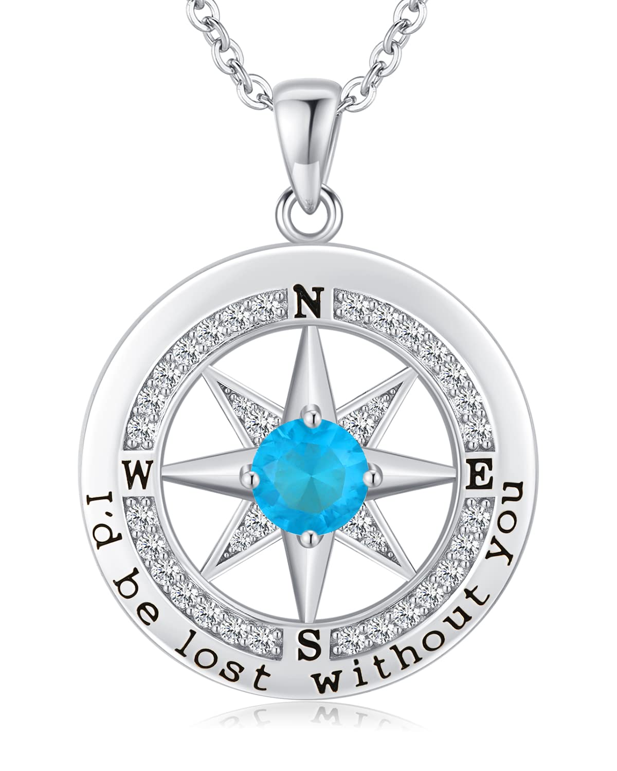 S925 Compass Jewelry Women Wedding Anniversary Necklace Gift for Wife Sterling Silver Girlfriend Birthday Gifts for Her Girls Necklaces for Ideas I'd be Lost without You Jewel