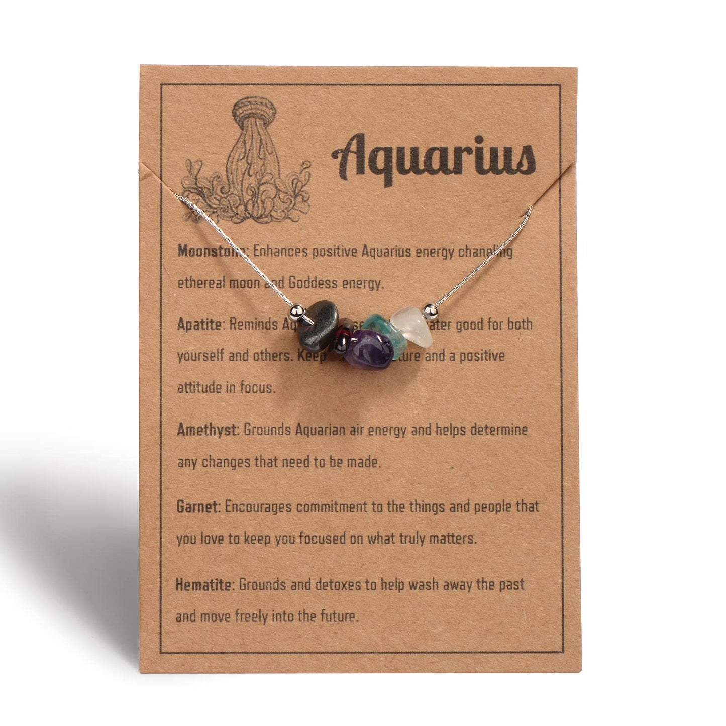 Natural Stone Zodiac Sign Choker Necklace for Women Raw Crystals Zodiac Necklace Horoscope Healing Gemstone Crystals Astrology Jewelry Holiday gifts