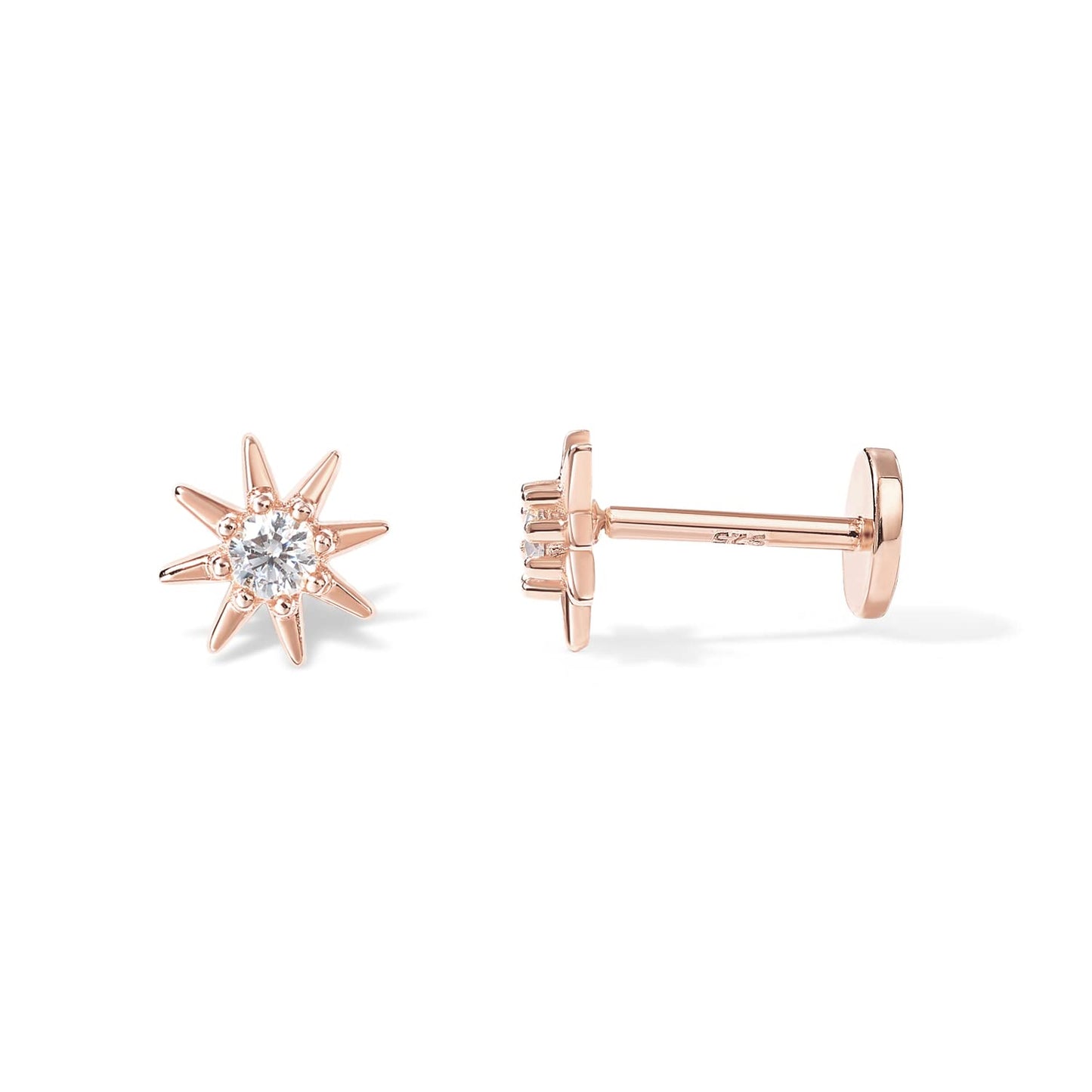 JSJOY 14K Gold Plated Solid 925 Sterling Silver Post Flat Back Stud Earrings for Women Cartilage Helix Piercing