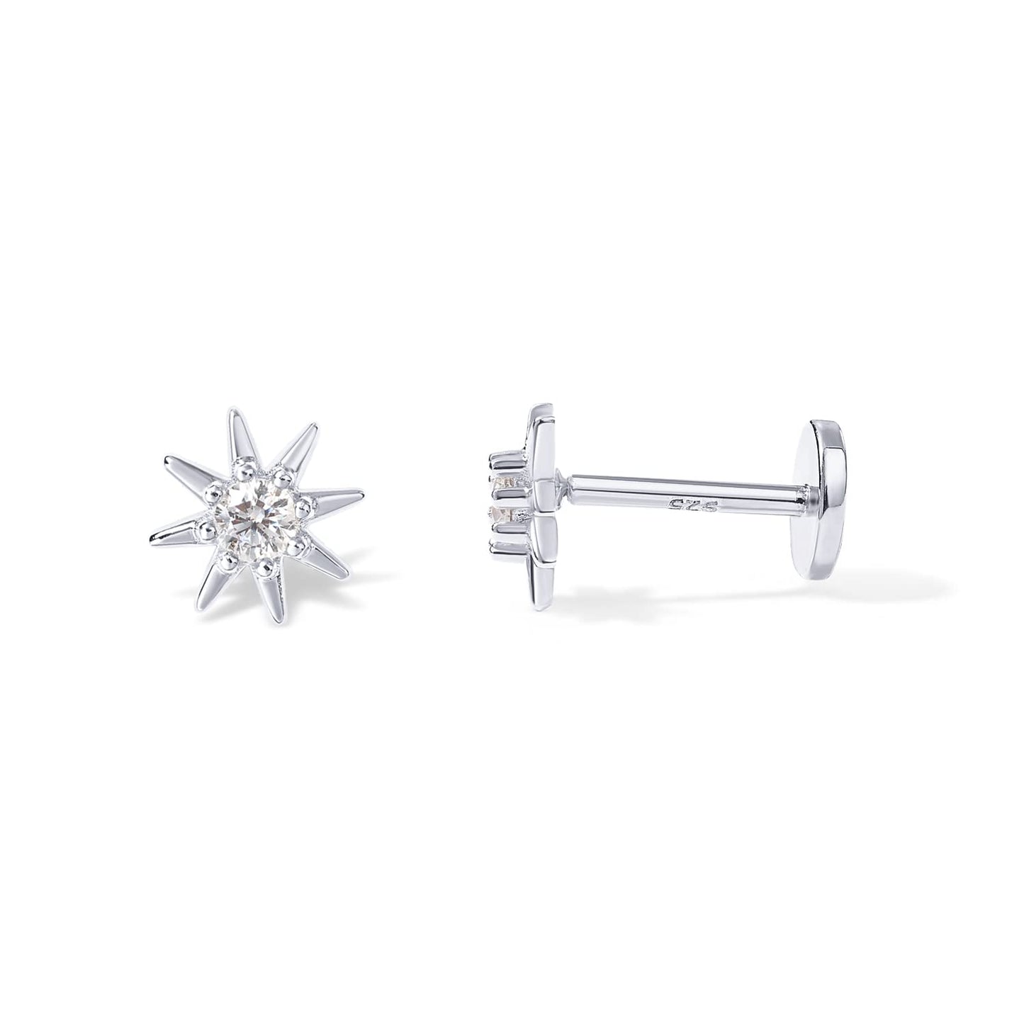 JSJOY 14K Gold Plated Solid 925 Sterling Silver Post Flat Back Stud Earrings for Women Cartilage Helix Piercing
