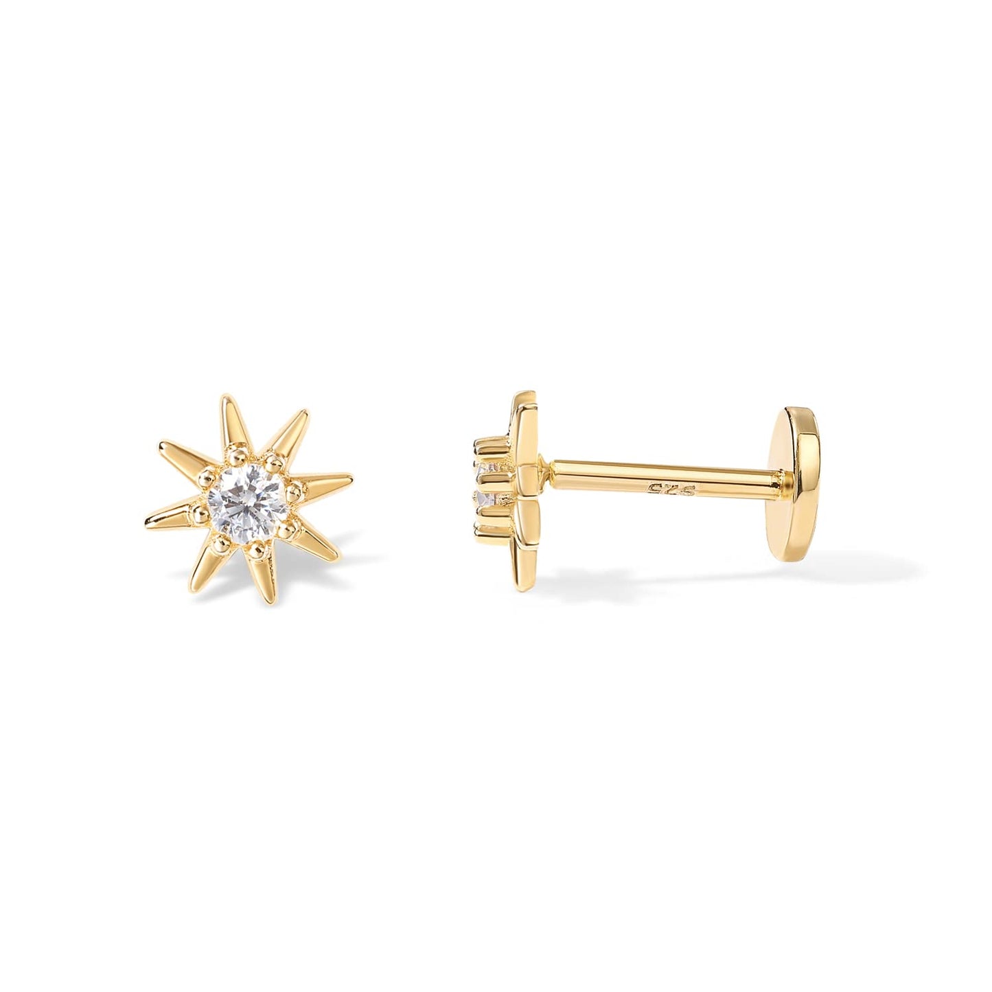 JSJOY 14K Gold Plated Solid 925 Sterling Silver Post Flat Back Stud Earrings for Women Cartilage Helix Piercing