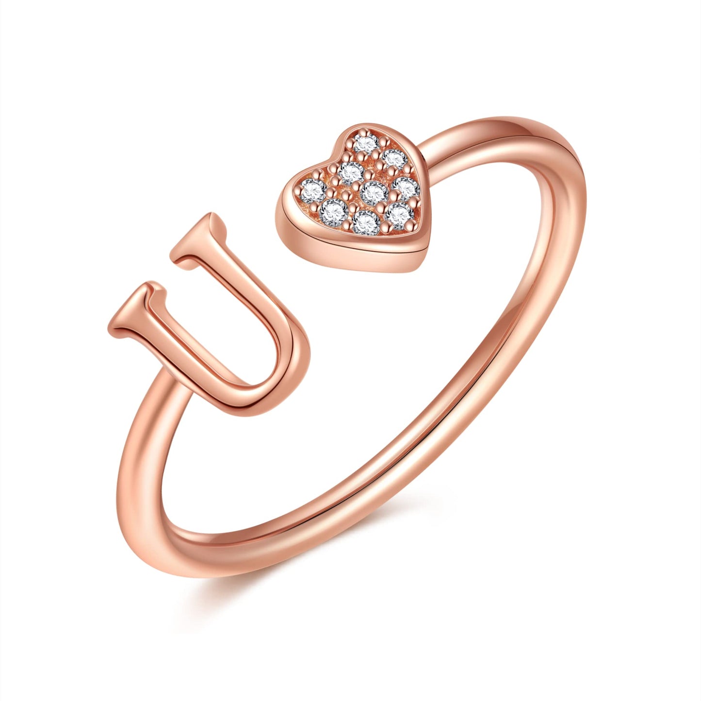 JSJOY FashionS925 Sterling Silver Initial Rings for Teen Girls Women Adjustable Initial Rings for Women Heart Rings Silver Rings for Girls Stackable Alphabet Letter Rings for Teen Girls Women Gifts