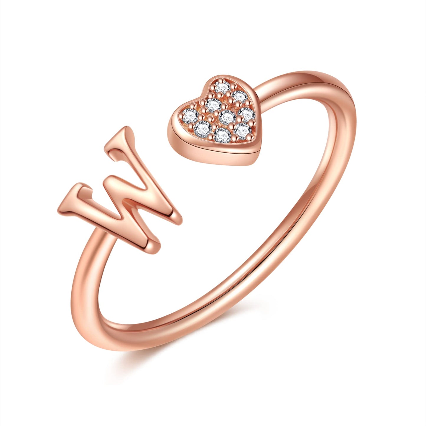 JSJOY FashionS925 Sterling Silver Initial Rings for Teen Girls Women Adjustable Initial Rings for Women Heart Rings Silver Rings for Girls Stackable Alphabet Letter Rings for Teen Girls Women Gifts
