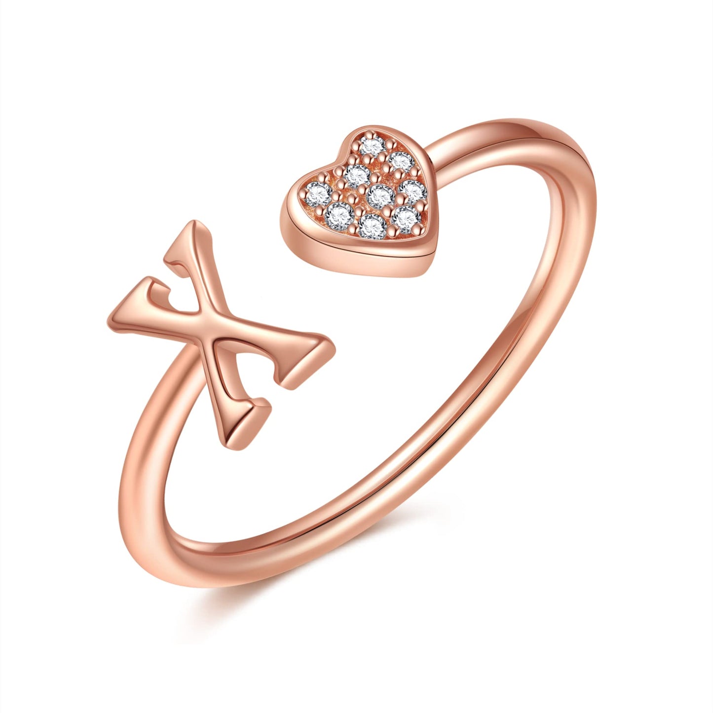 JSJOY FashionS925 Sterling Silver Initial Rings for Teen Girls Women Adjustable Initial Rings for Women Heart Rings Silver Rings for Girls Stackable Alphabet Letter Rings for Teen Girls Women Gifts