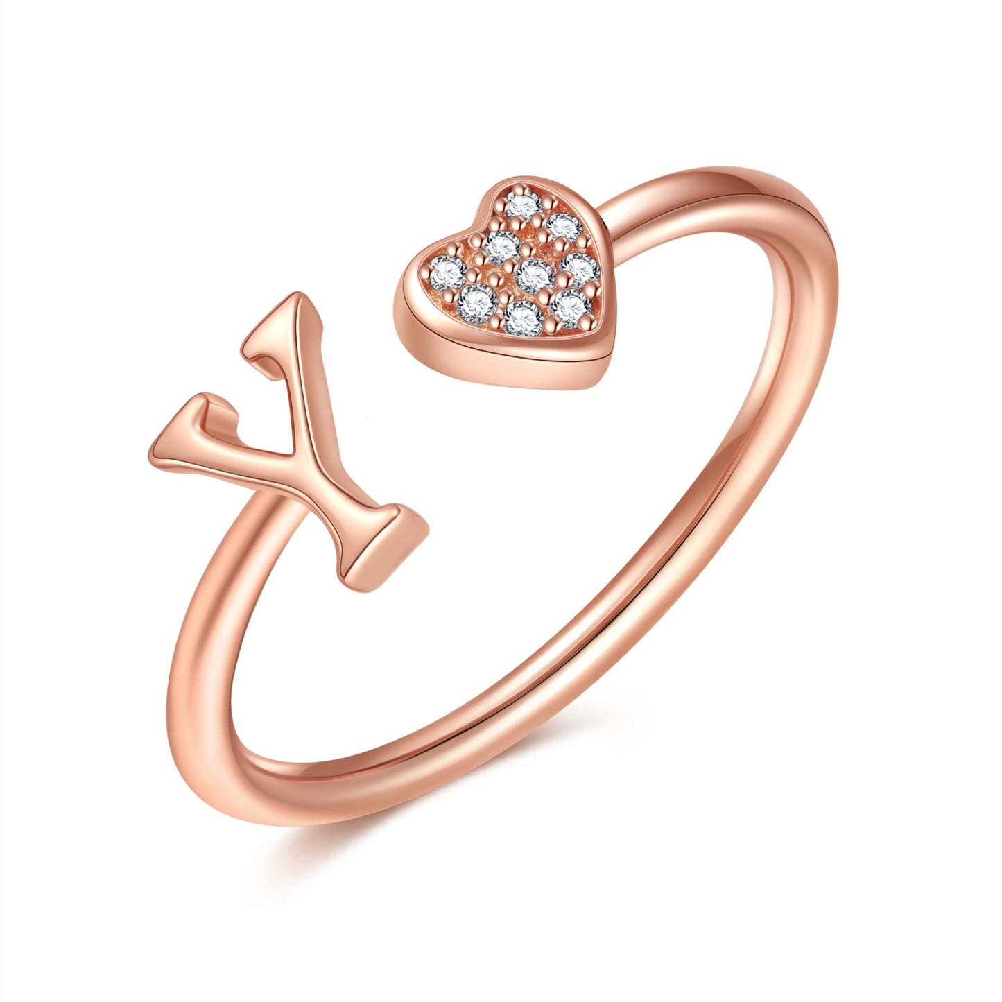 JSJOY FashionS925 Sterling Silver Initial Rings for Teen Girls Women Adjustable Initial Rings for Women Heart Rings Silver Rings for Girls Stackable Alphabet Letter Rings for Teen Girls Women Gifts
