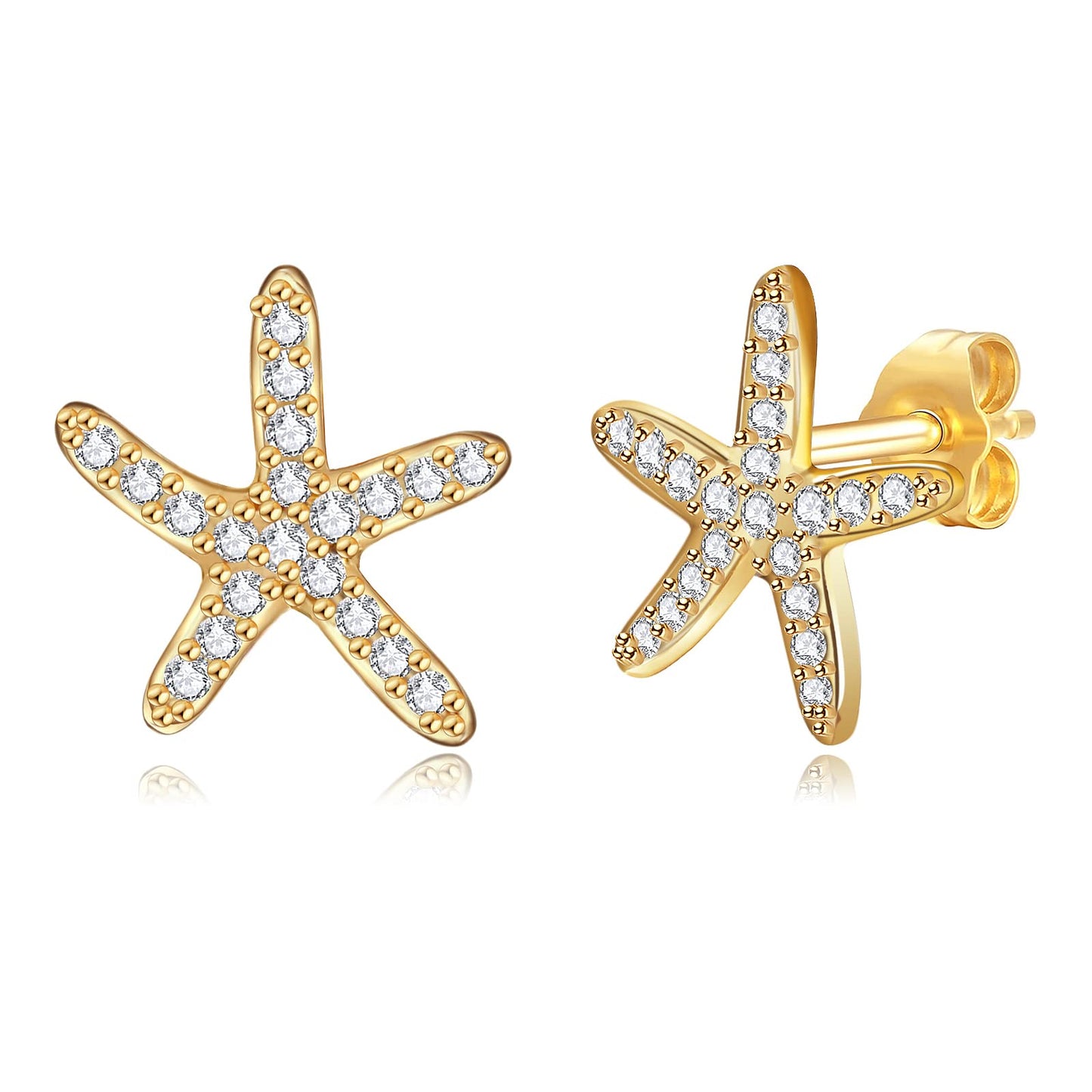 Gold Stud Earrings for Women 14k Gold Plated Silver Rose Gold Cute Pearl Heart Mushroom Evil Eye Starfish Snowflake Crescent Moon Star Dainty Fashion Diamond Small Trendy Earings Hypoallergenic for Teen Girls Jewelry Gifts