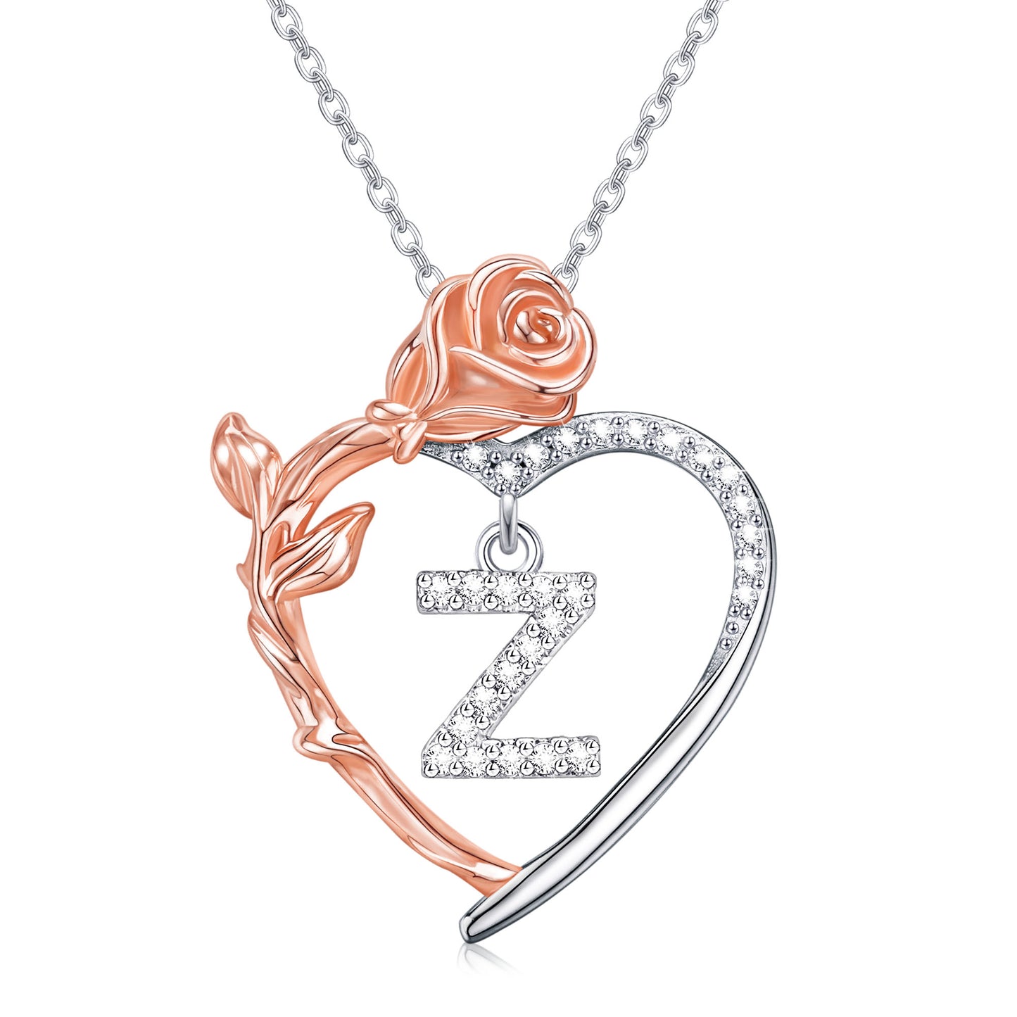 JSJOY Rose Heart Necklaces Gifts for Women Heart Initial Letter Pendant Necklaces Jewelry Anniversary Valentines Day Gifts for Her Mothers Day Birthday Gifts for Women Girls