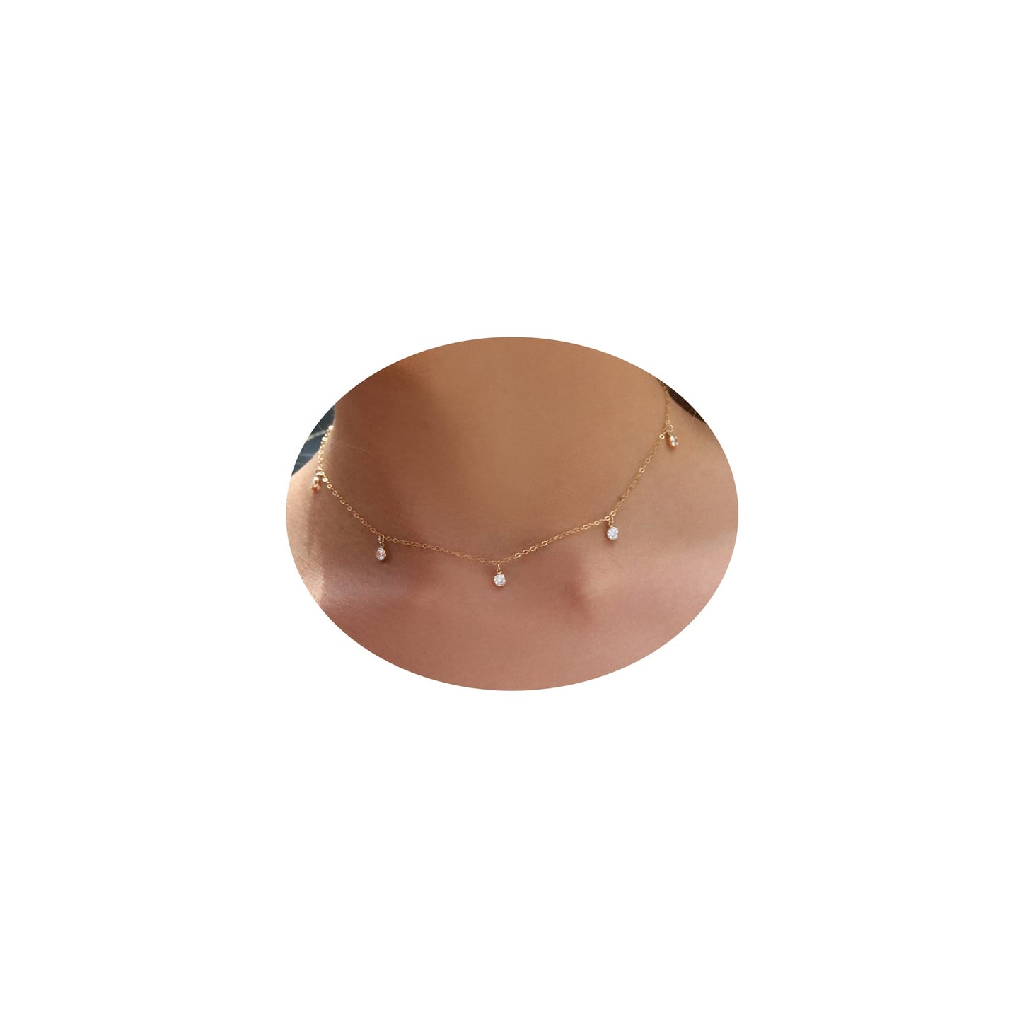 JSJOY Layered necklace Diamond Necklaces for Women Dainty Gold Necklace 14k Gold Plated Long Lariat Simple Gold CZ Diamond Choker for Women Trendy Gold Necklace Jewelry Gifts for Girls