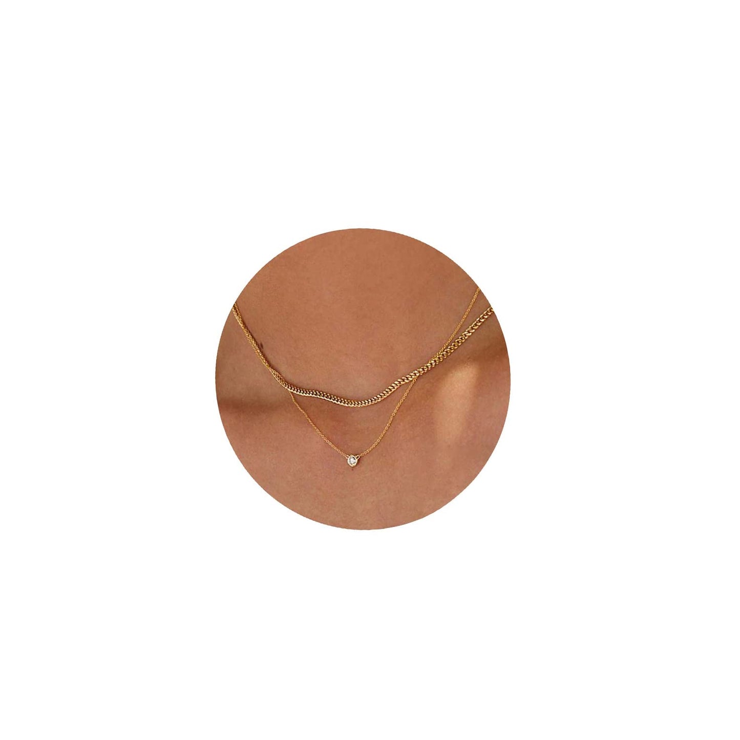 JSJOY Layered necklace Diamond Necklaces for Women Dainty Gold Necklace 14k Gold Plated Long Lariat Simple Gold CZ Diamond Choker for Women Trendy Gold Necklace Jewelry Gifts for Girls