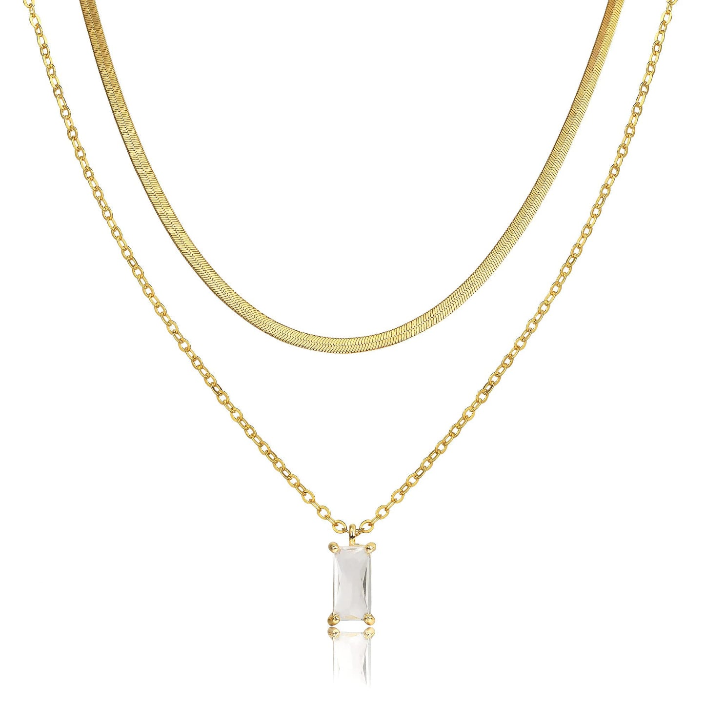 JSJOY Layered necklace Diamond Necklaces for Women Dainty Gold Necklace 14k Gold Plated Long Lariat Simple Gold CZ Diamond Choker for Women Trendy Gold Necklace Jewelry Gifts for Girls