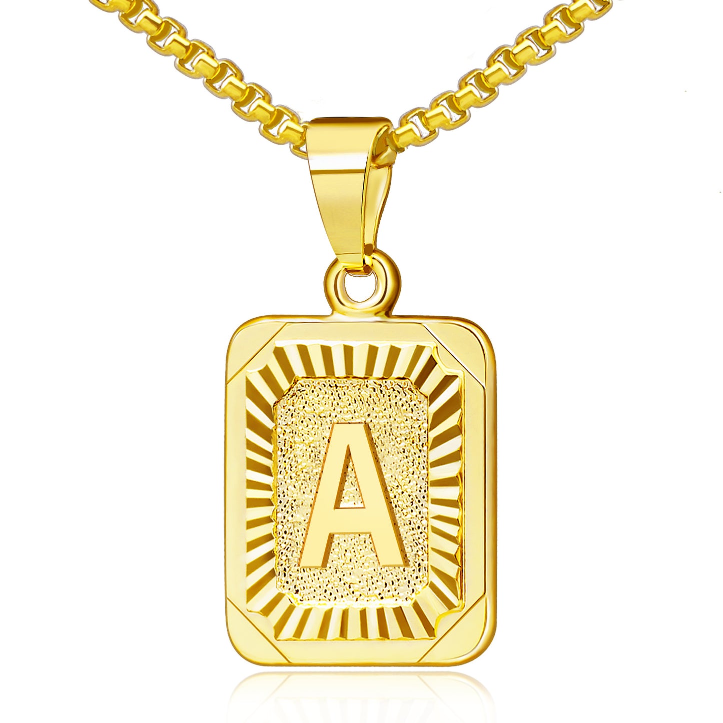 JSJOY 18K Yellow Gold Plated Initial A-Z Letter Pendant Necklace Mens Womens Capital Letter Chain 18inch