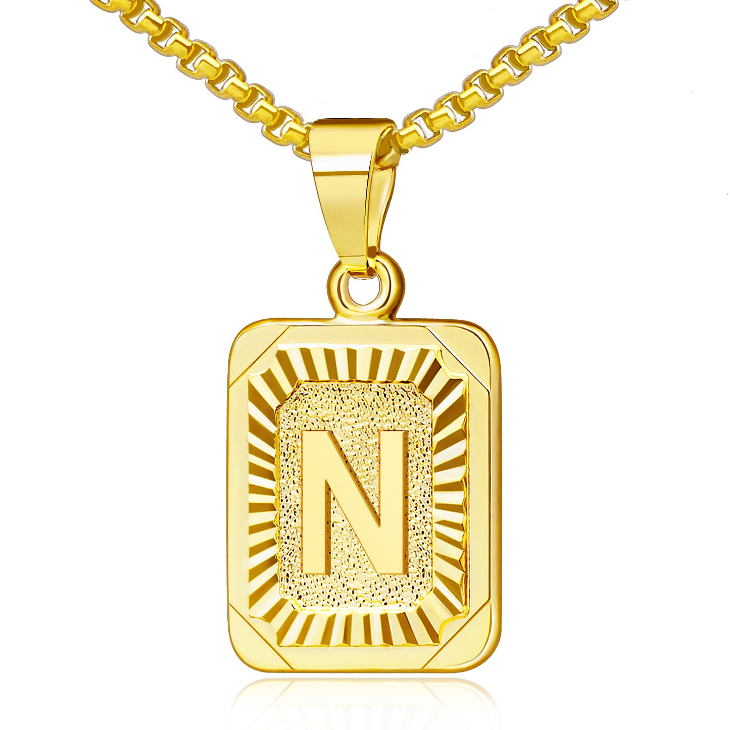 JSJOY 18K Yellow Gold Plated Initial A-Z Letter Pendant Necklace Mens Womens Capital Letter Chain 18inch