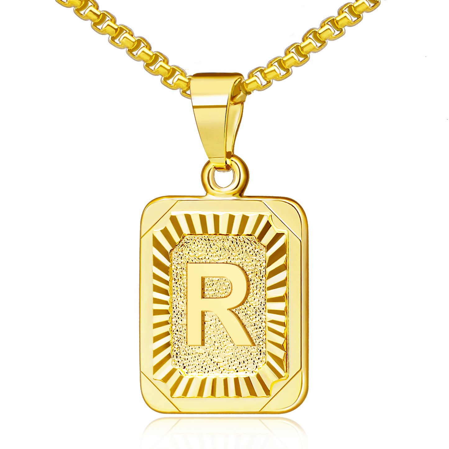 JSJOY 18K Yellow Gold Plated Initial A-Z Letter Pendant Necklace Mens Womens Capital Letter Chain 18inch
