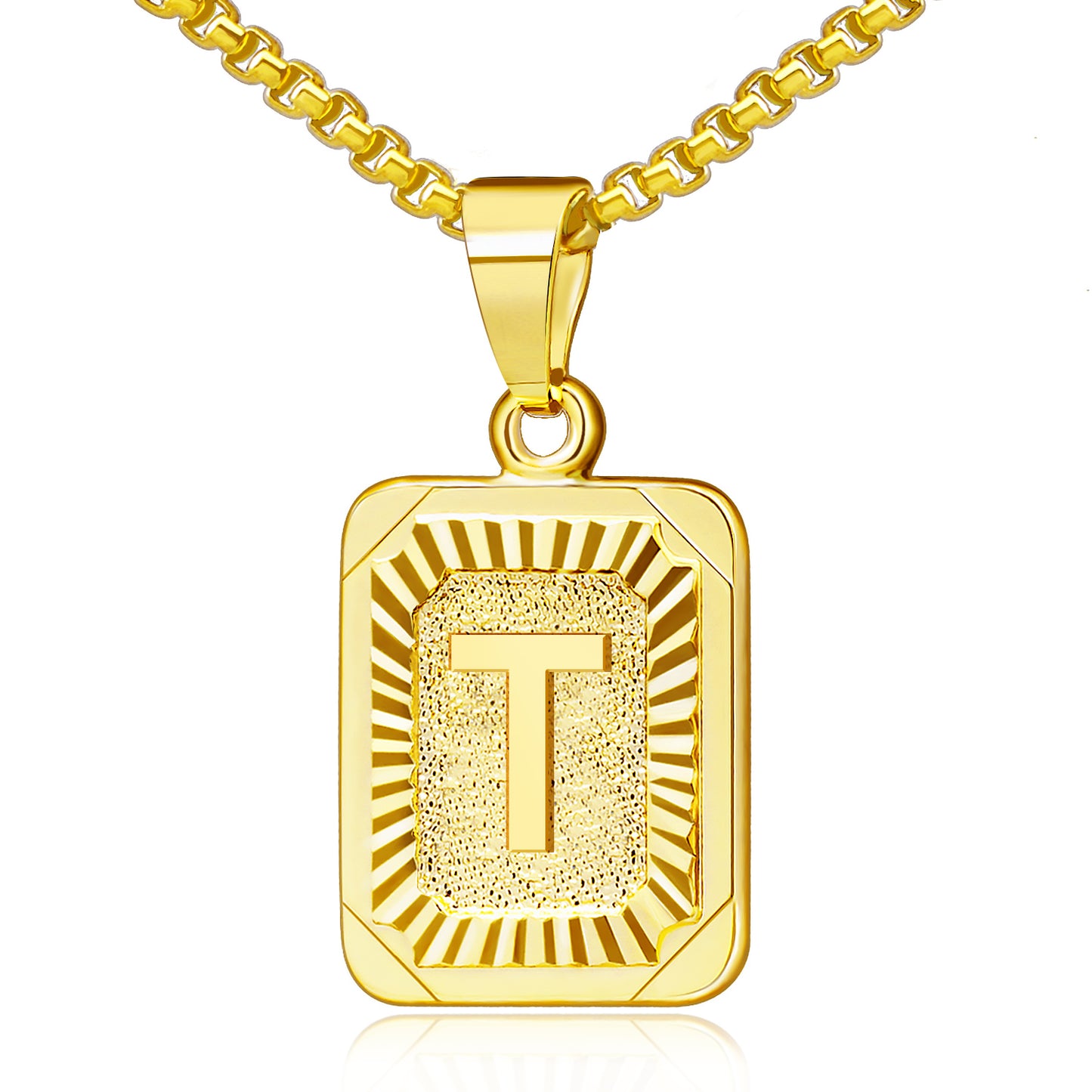 JSJOY 18K Yellow Gold Plated Initial A-Z Letter Pendant Necklace Mens Womens Capital Letter Chain 18inch