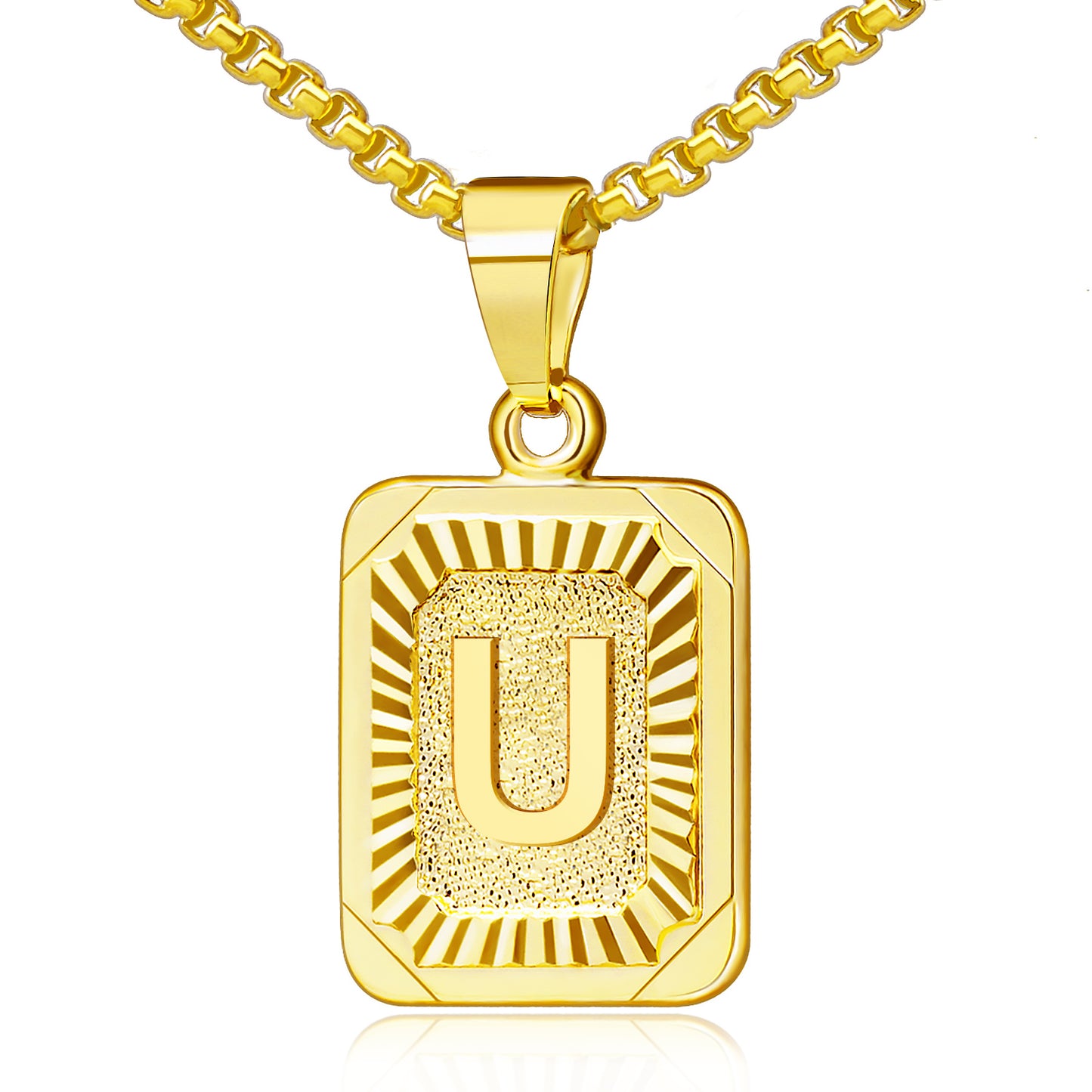 JSJOY 18K Yellow Gold Plated Initial A-Z Letter Pendant Necklace Mens Womens Capital Letter Chain 18inch