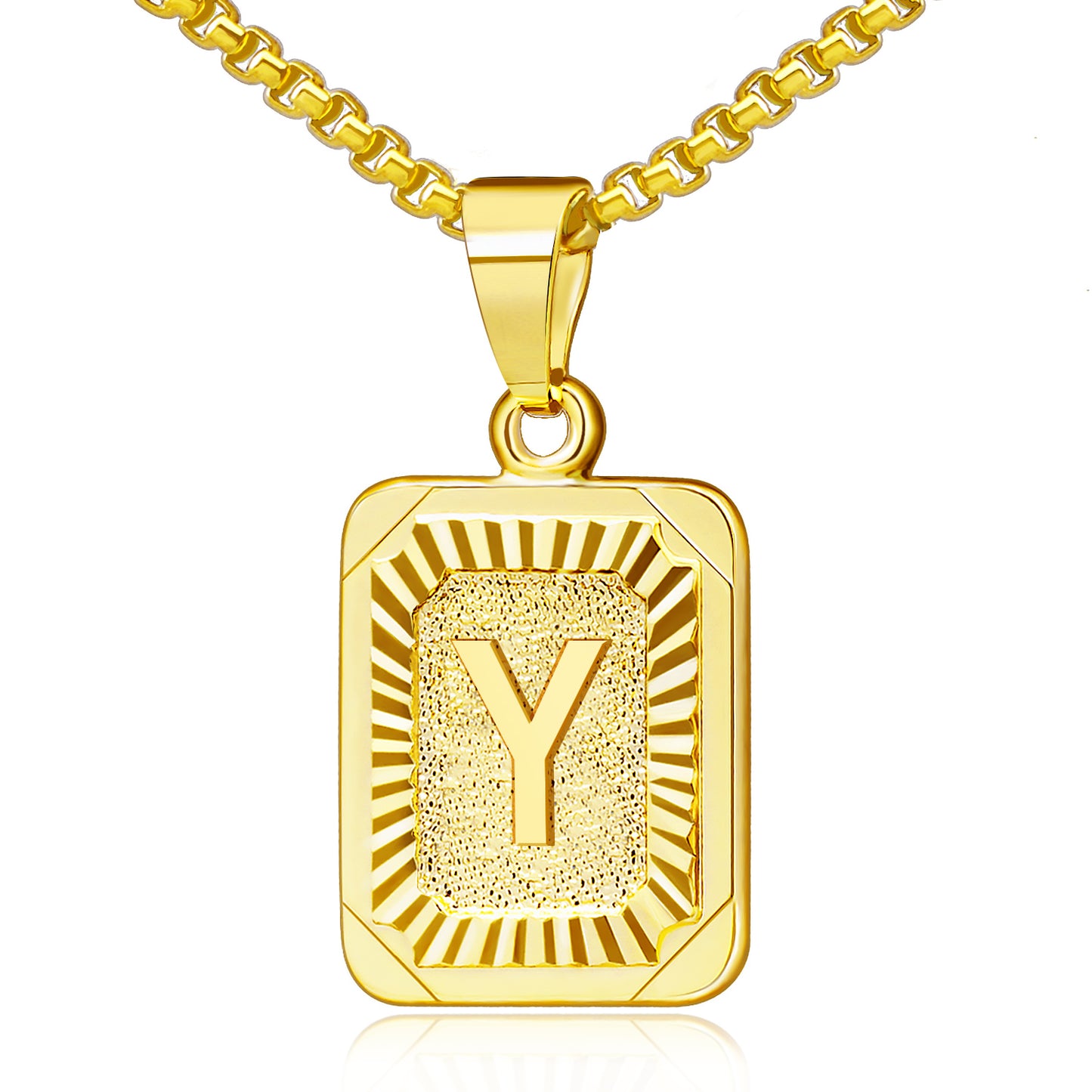 JSJOY 18K Yellow Gold Plated Initial A-Z Letter Pendant Necklace Mens Womens Capital Letter Chain 18inch
