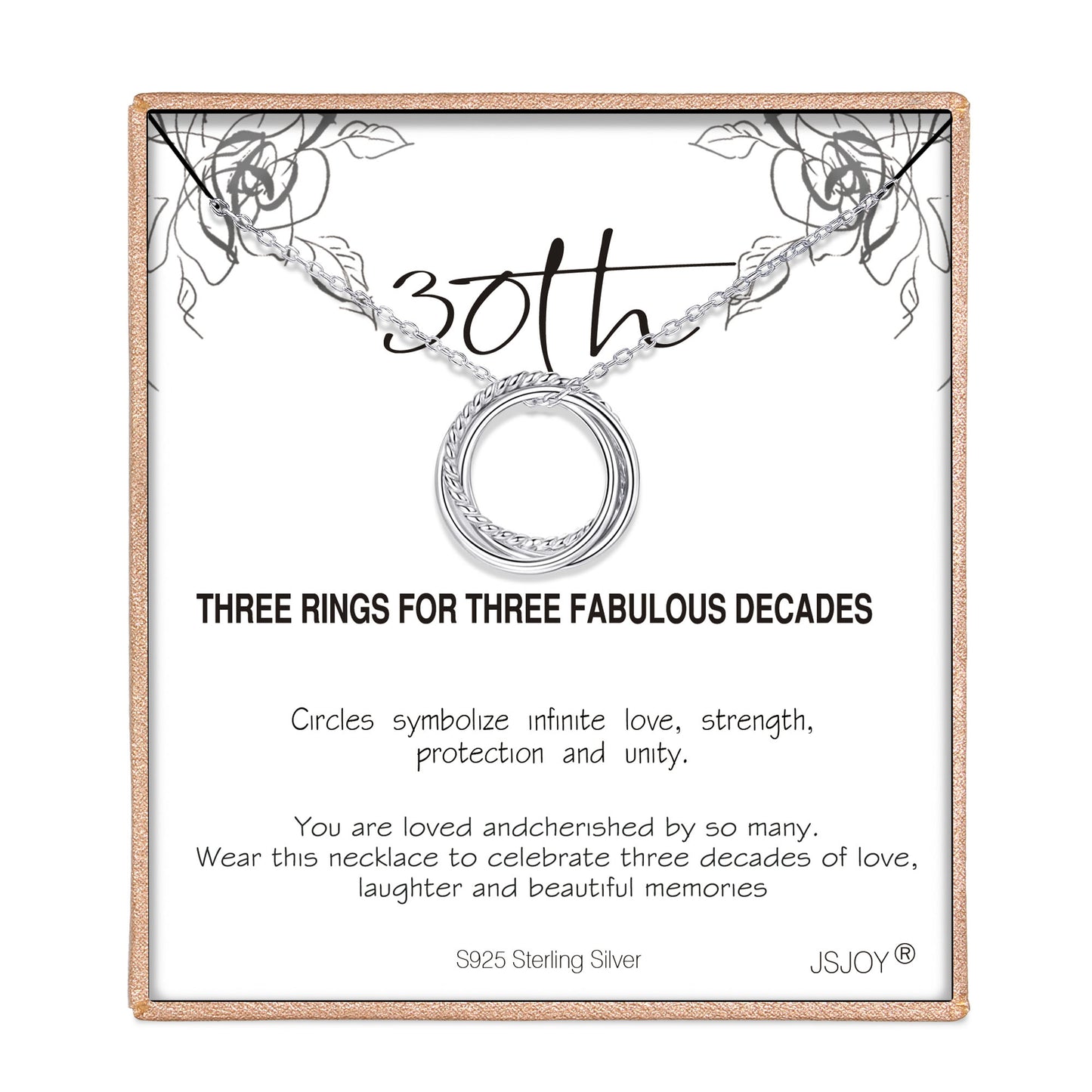 JSJOY Birthday Gifts for Women Sterling Silver Necklace 30th 40th 50th 70th 80th 90th Birthday Necklace For Her 3 4 5 6 7 8 9 Decade Jewelry 30 40 50 60 70 80 90 Years Old Anniversary gifts