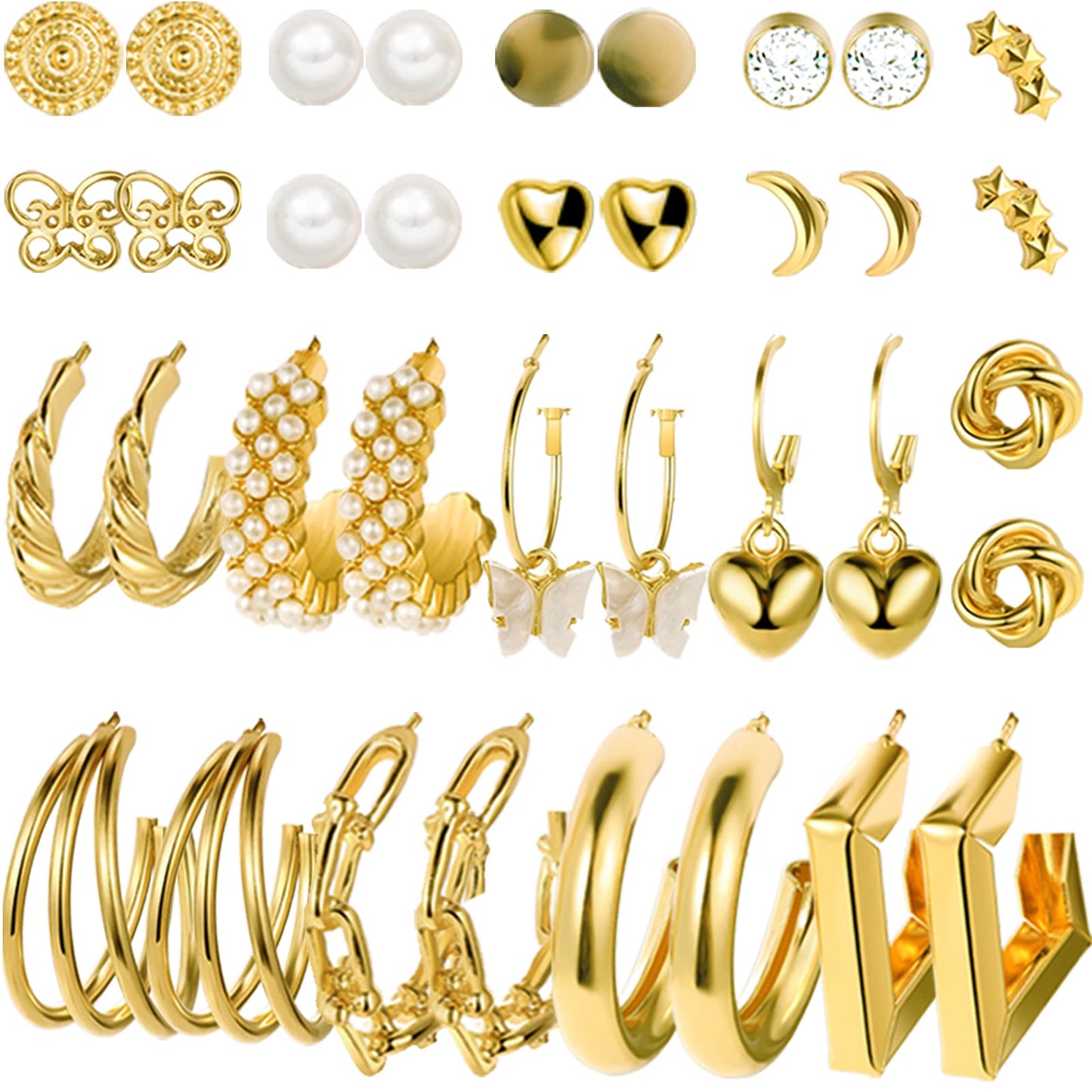 Jewelry set 45 Pairs Gold Hoop Earrings for Girls Women Chunky Twisted Small Big Hoops Packs Earrings for women mul Fashion Trendy Jewelry for Birthday Party Gift