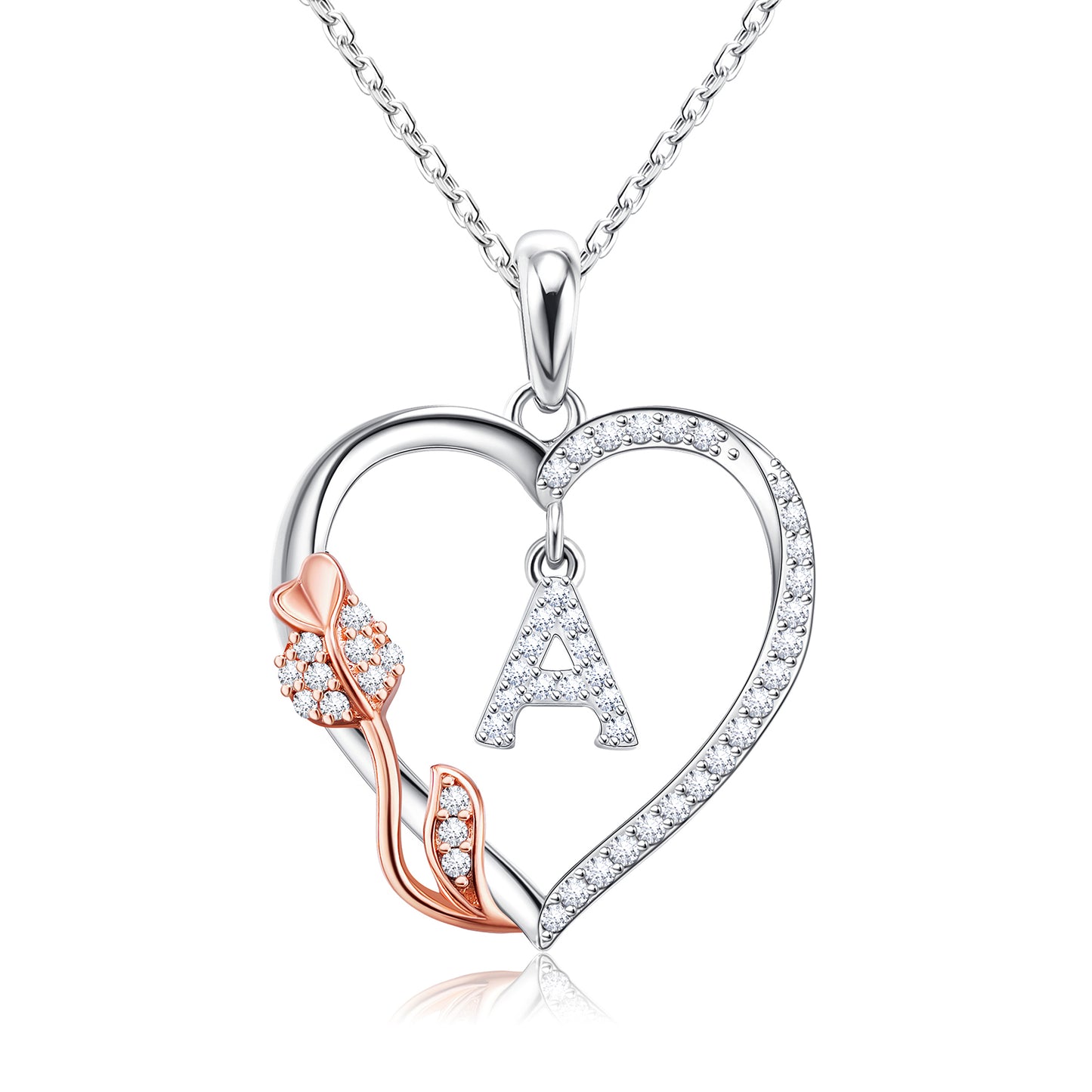 JSJOY Rose Heart Necklaces Gifts for Women Heart Initial Letter Pendant Necklaces Jewelry Anniversary Valentines Day Gifts for Her Mothers Day Birthday Gifts for Women Girls