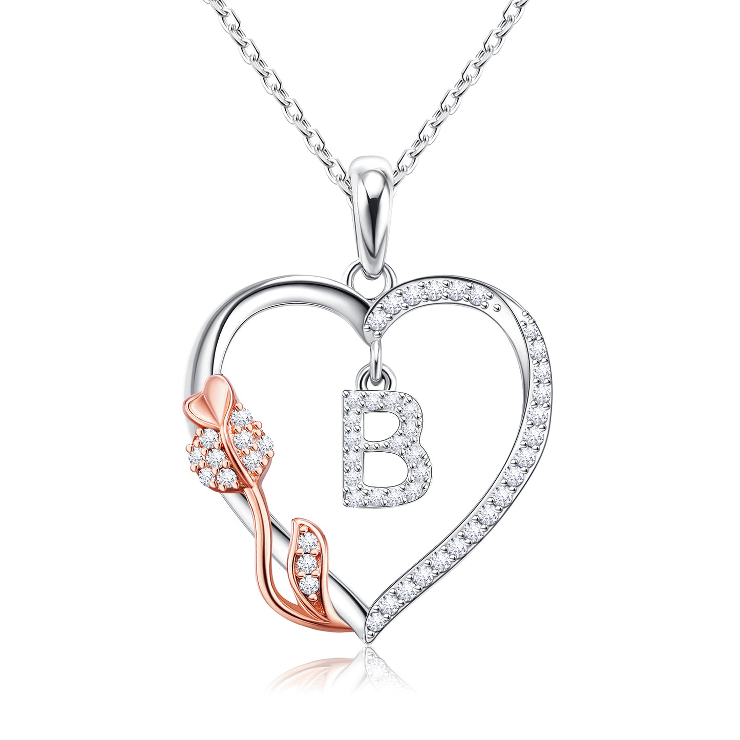 JSJOY Rose Heart Necklaces Gifts for Women Heart Initial Letter Pendant Necklaces Jewelry Anniversary Valentines Day Gifts for Her Mothers Day Birthday Gifts for Women Girls