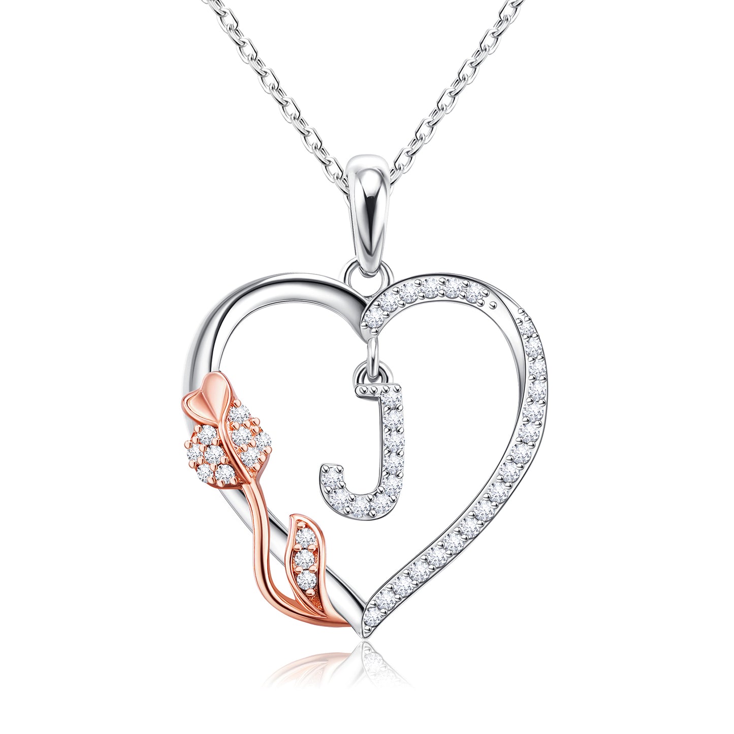 JSJOY Rose Heart Necklaces Gifts for Women Heart Initial Letter Pendant Necklaces Jewelry Anniversary Valentines Day Gifts for Her Mothers Day Birthday Gifts for Women Girls