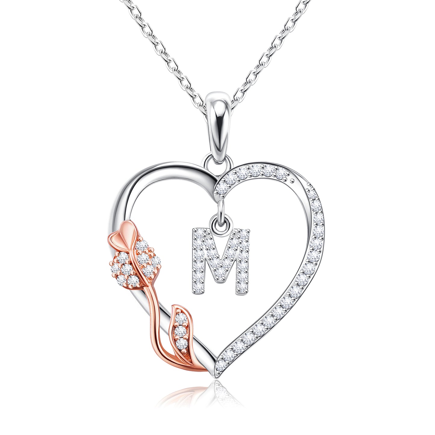JSJOY Rose Heart Necklaces Gifts for Women Heart Initial Letter Pendant Necklaces Jewelry Anniversary Valentines Day Gifts for Her Mothers Day Birthday Gifts for Women Girls