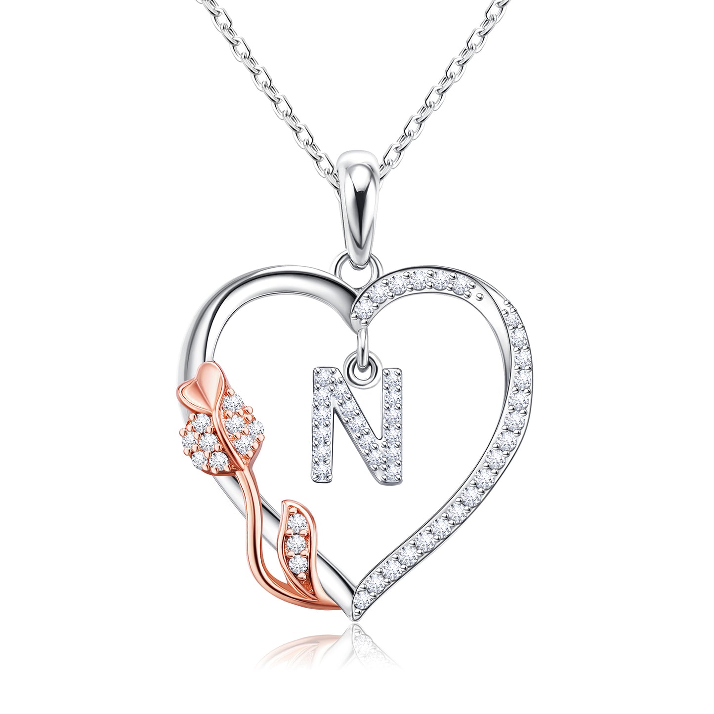 JSJOY Rose Heart Necklaces Gifts for Women Heart Initial Letter Pendant Necklaces Jewelry Anniversary Valentines Day Gifts for Her Mothers Day Birthday Gifts for Women Girls