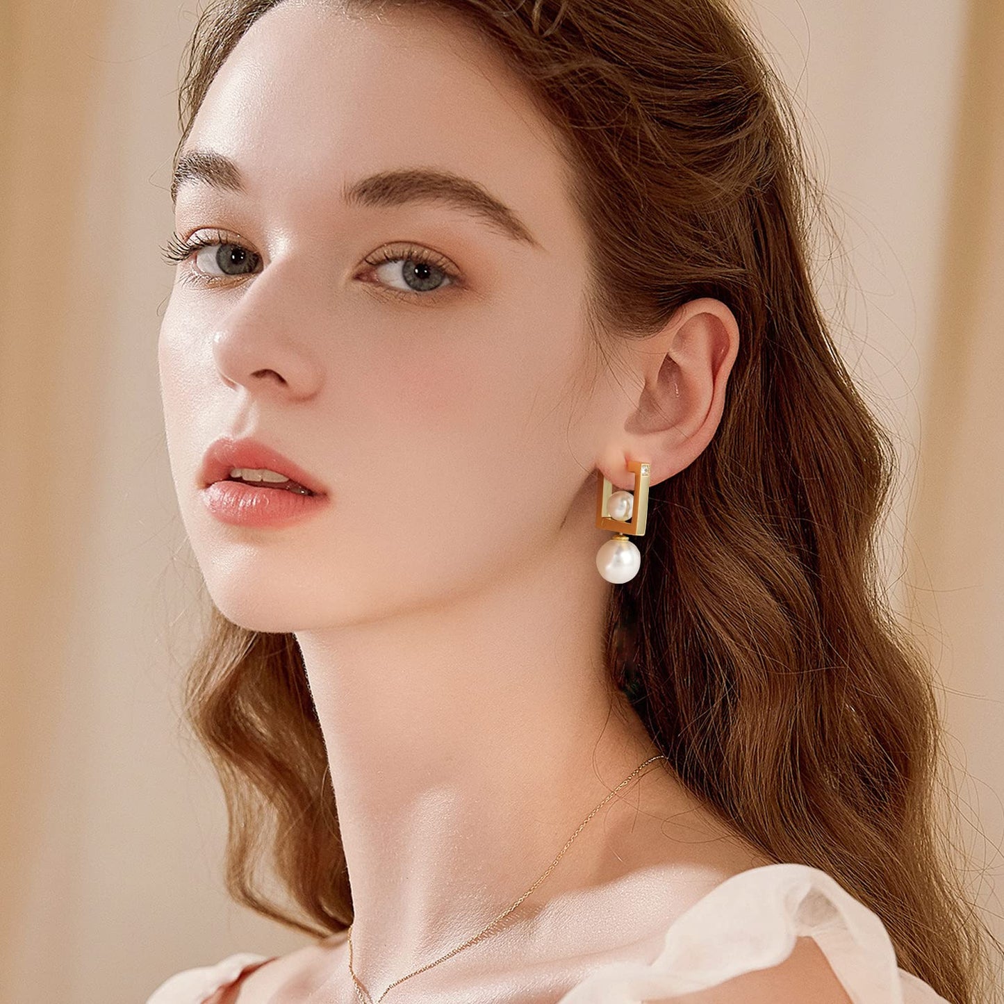 Pearl Earrings Studs 16K Gold Plated Multi-Wearing Pearl Pendants 925 Sterling Silver Needle Double Sided Earring for Women Girls